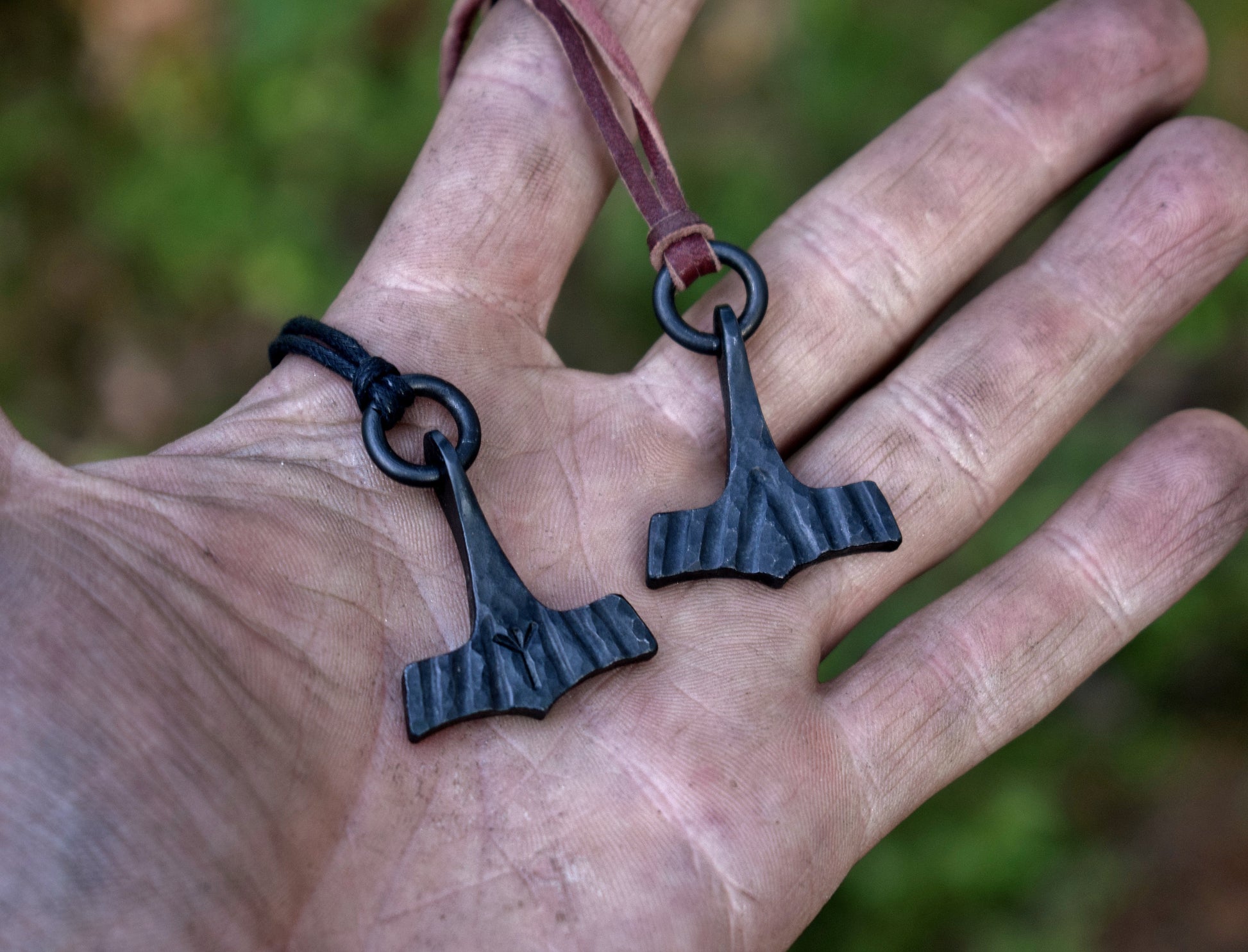 Viking Thor's Hammer Necklace - Forged Black Iron Small Thor's Hammer Pendant, Available with