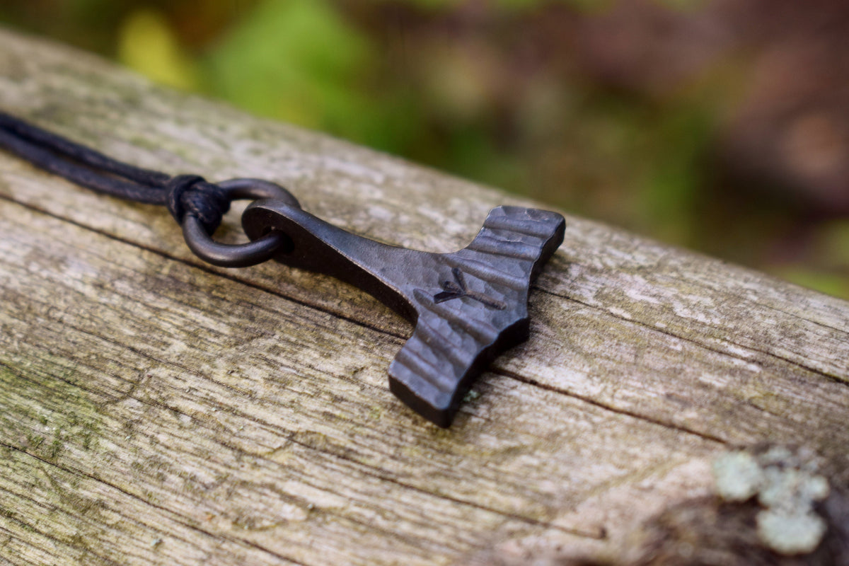Viking Thor's Hammer Necklace - Forged Black Iron Small Thor's Hammer Pendant, Available with