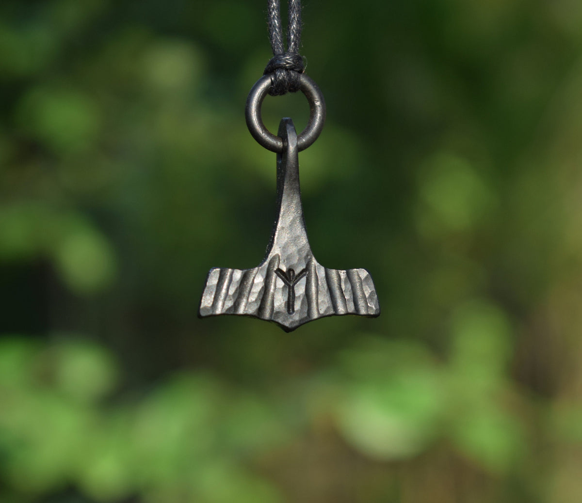 Viking Thor's Hammer Necklace - Forged Black Iron Small Thor's Hammer Pendant, Available with
