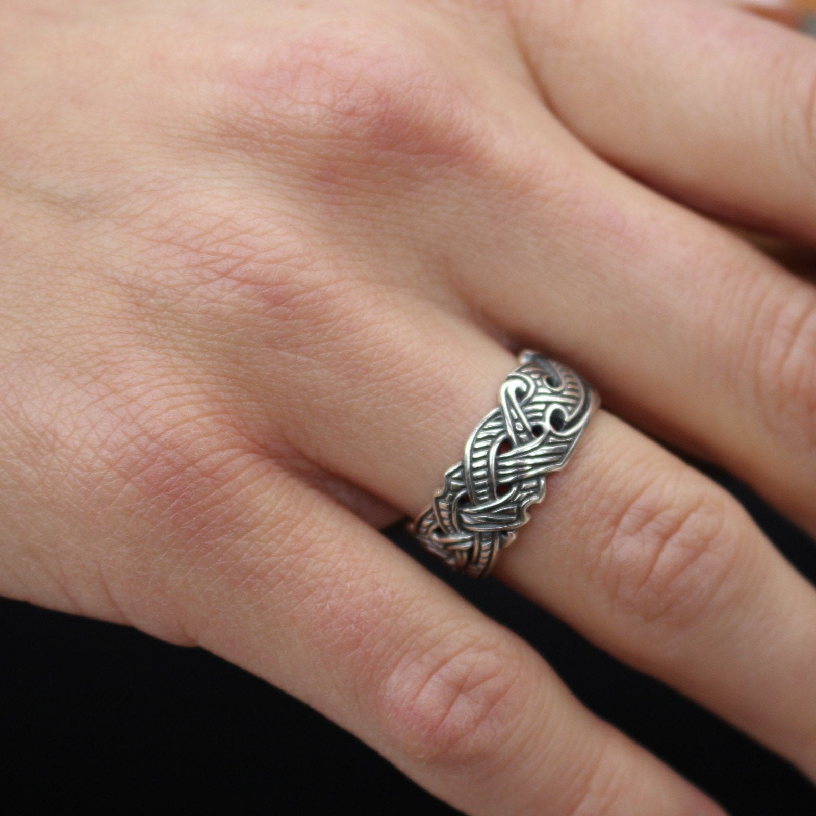 Viking Raven Ring with Runes