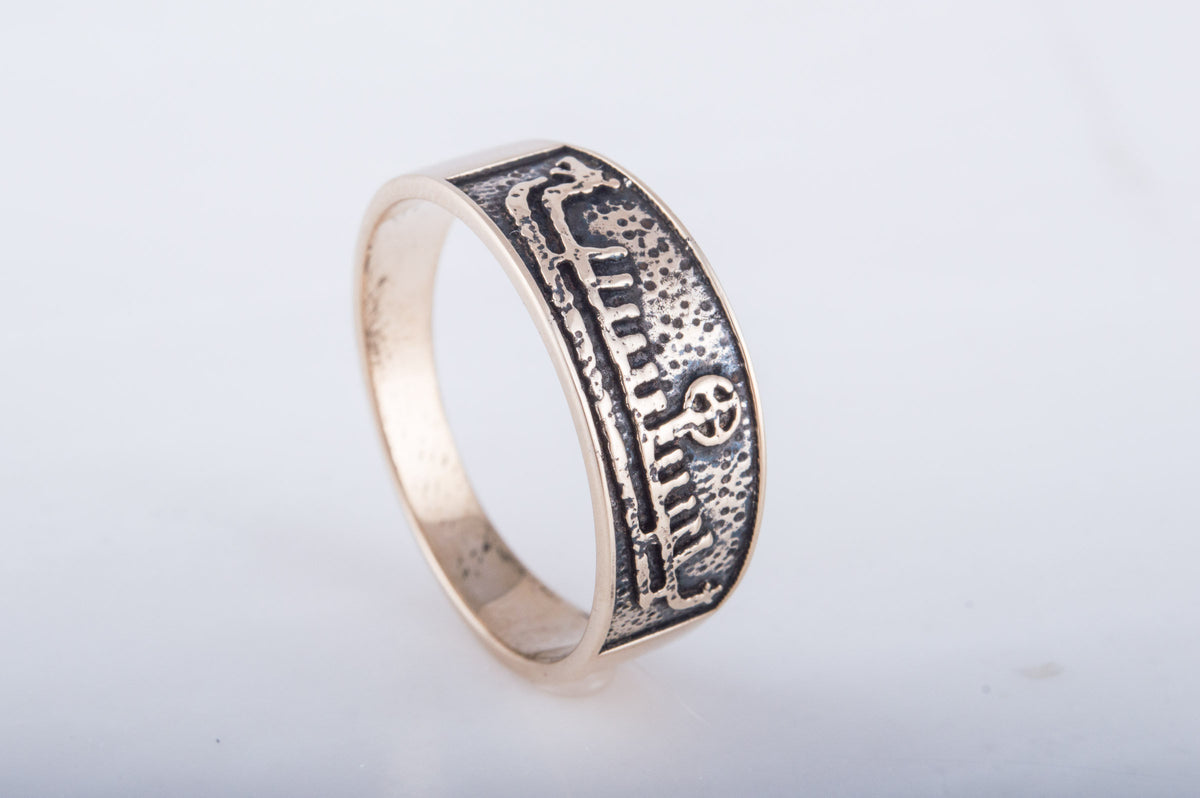 Viking Longship Ring - Silver Viking Ship Ring, Drakkar Ring with Old Viking Ornament, Norse