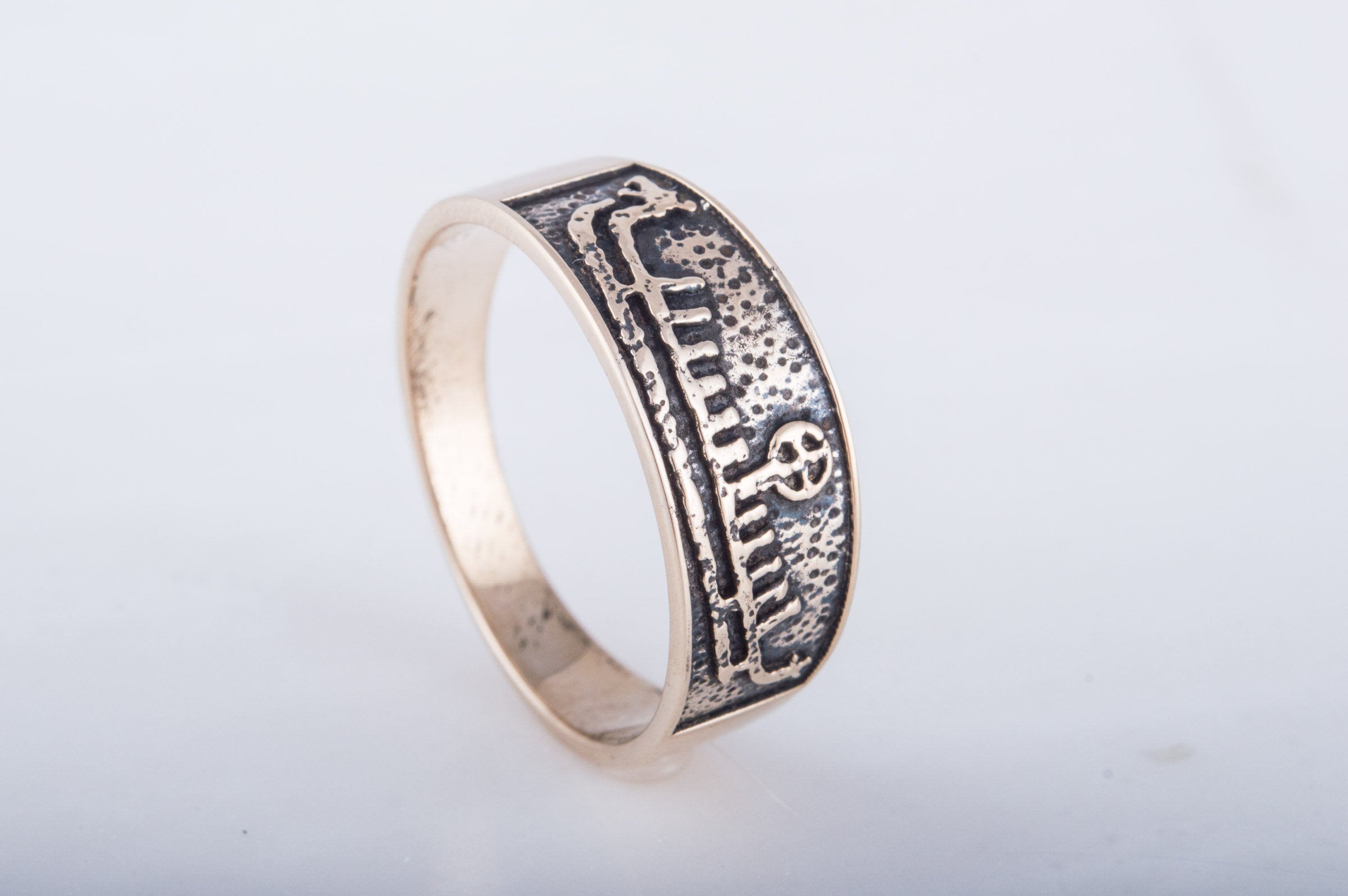 Viking Longship Ring - Silver Viking Ship Ring, Drakkar Ring with Old Viking Ornament, Norse