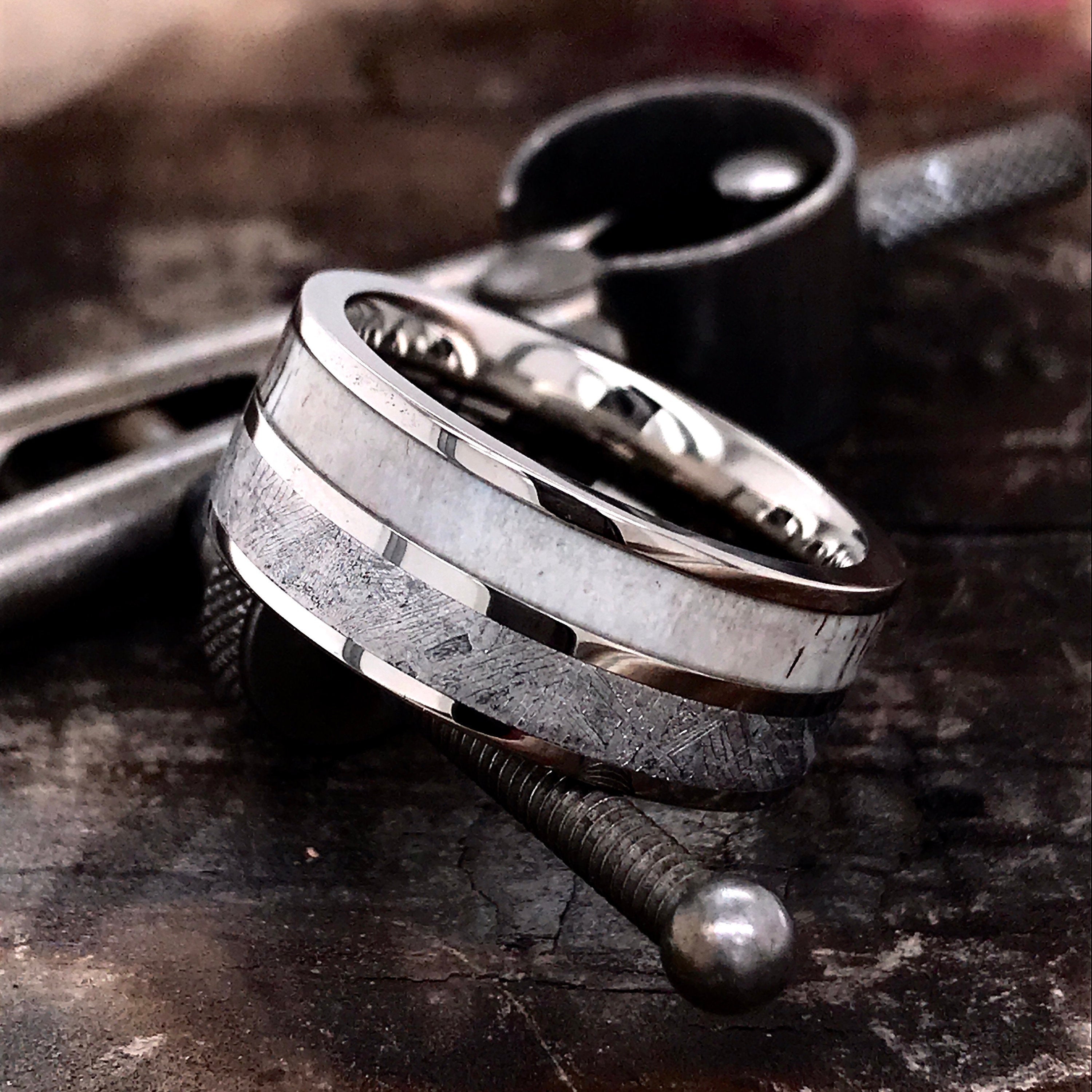 Viking Rune Ring - Black and Silver 9mm Tungsten Carbide Ring with Viking Norse Runes