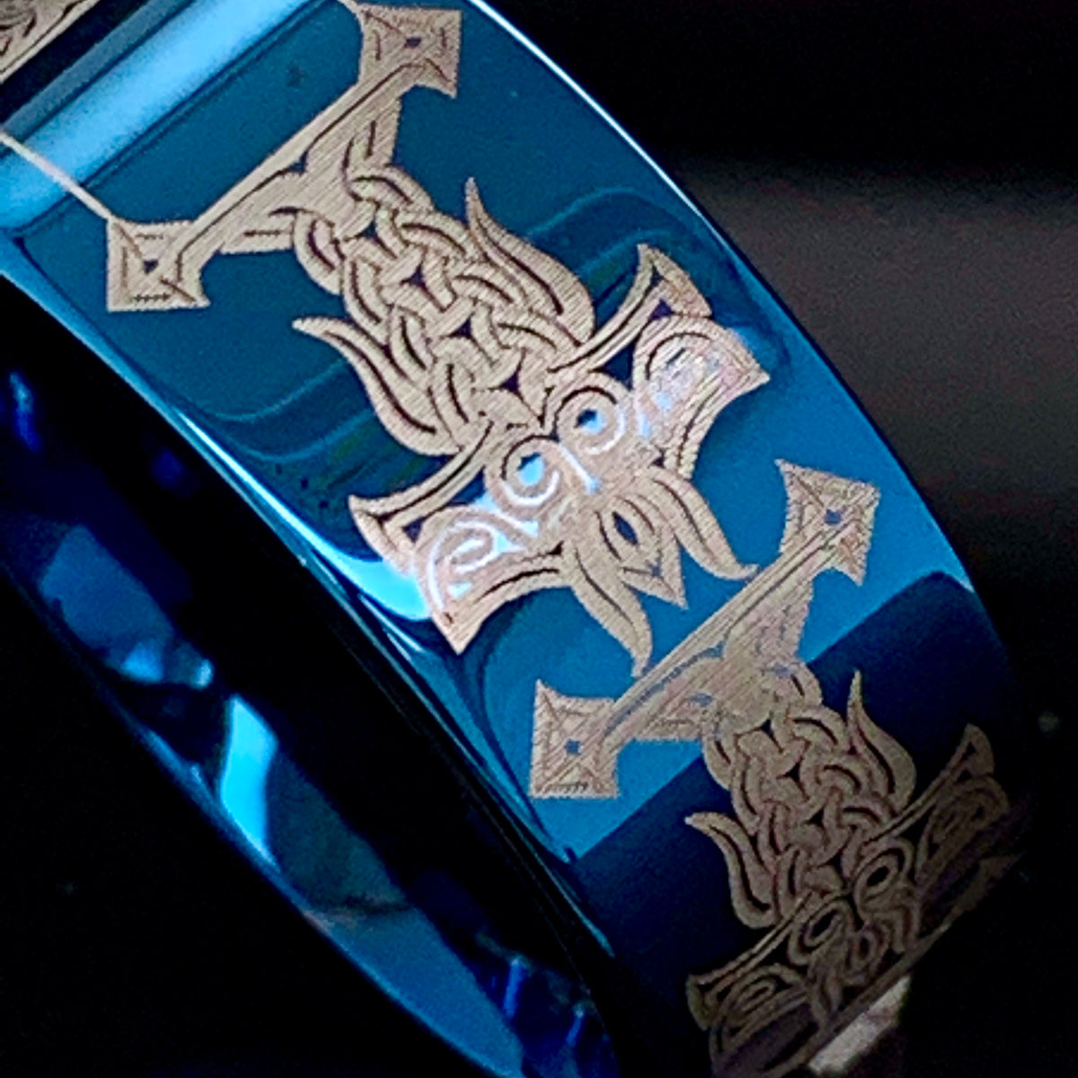 Viking Odin Ring - Blue Tungsten Viking Ring Norse Wedding Band Odin Symbol Personalized Mens