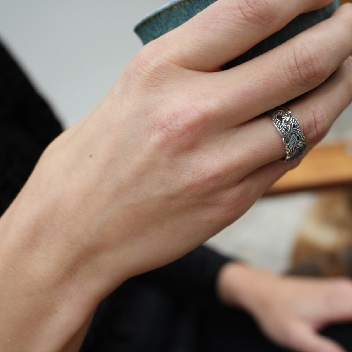Viking Raven Ring with Runes