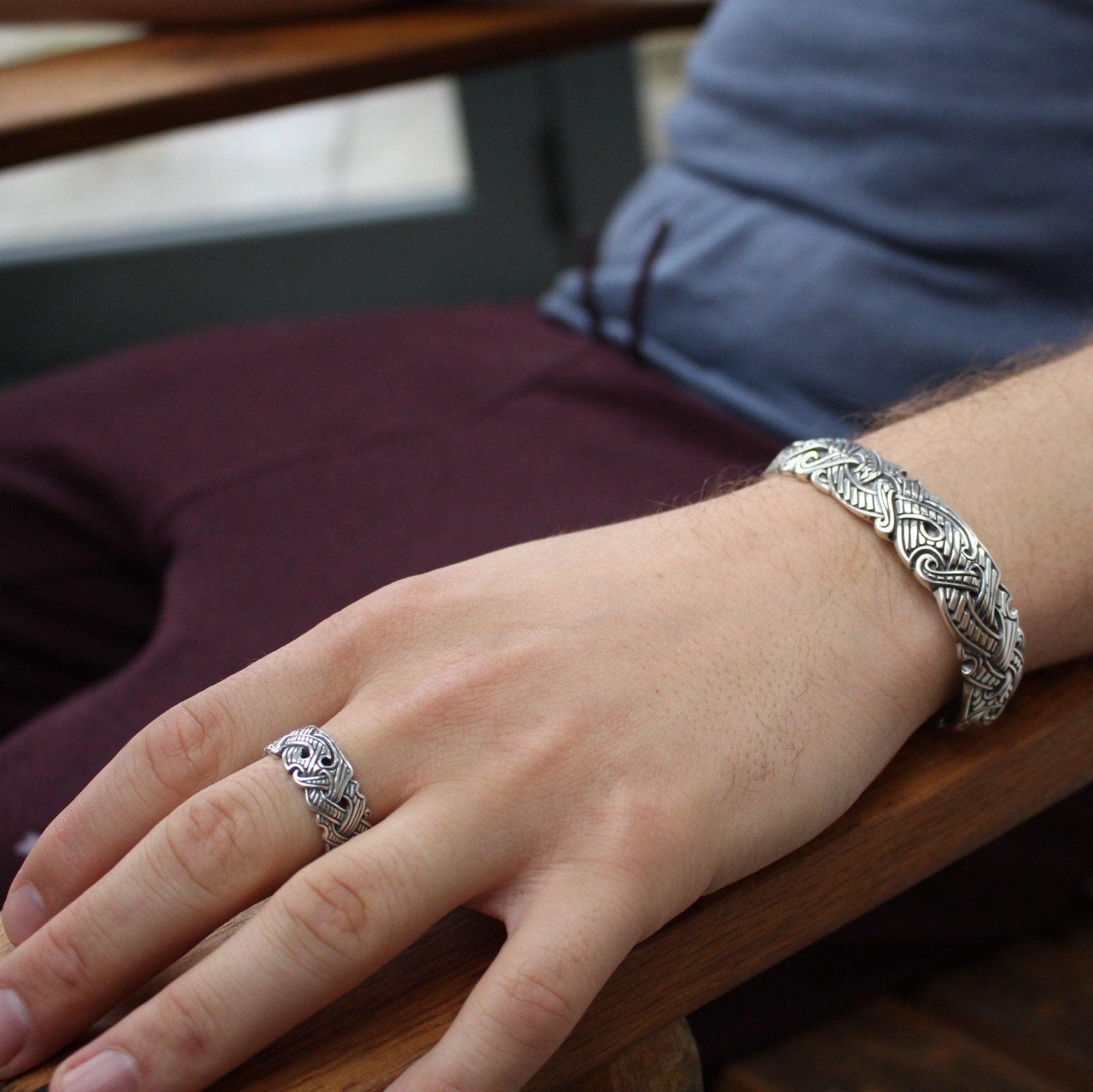 Viking Raven Ring with Runes