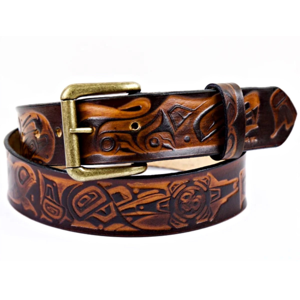 Viking Wolf Leather Accessory - Viking Tooled Leather Belt Fenrir Tyr Design