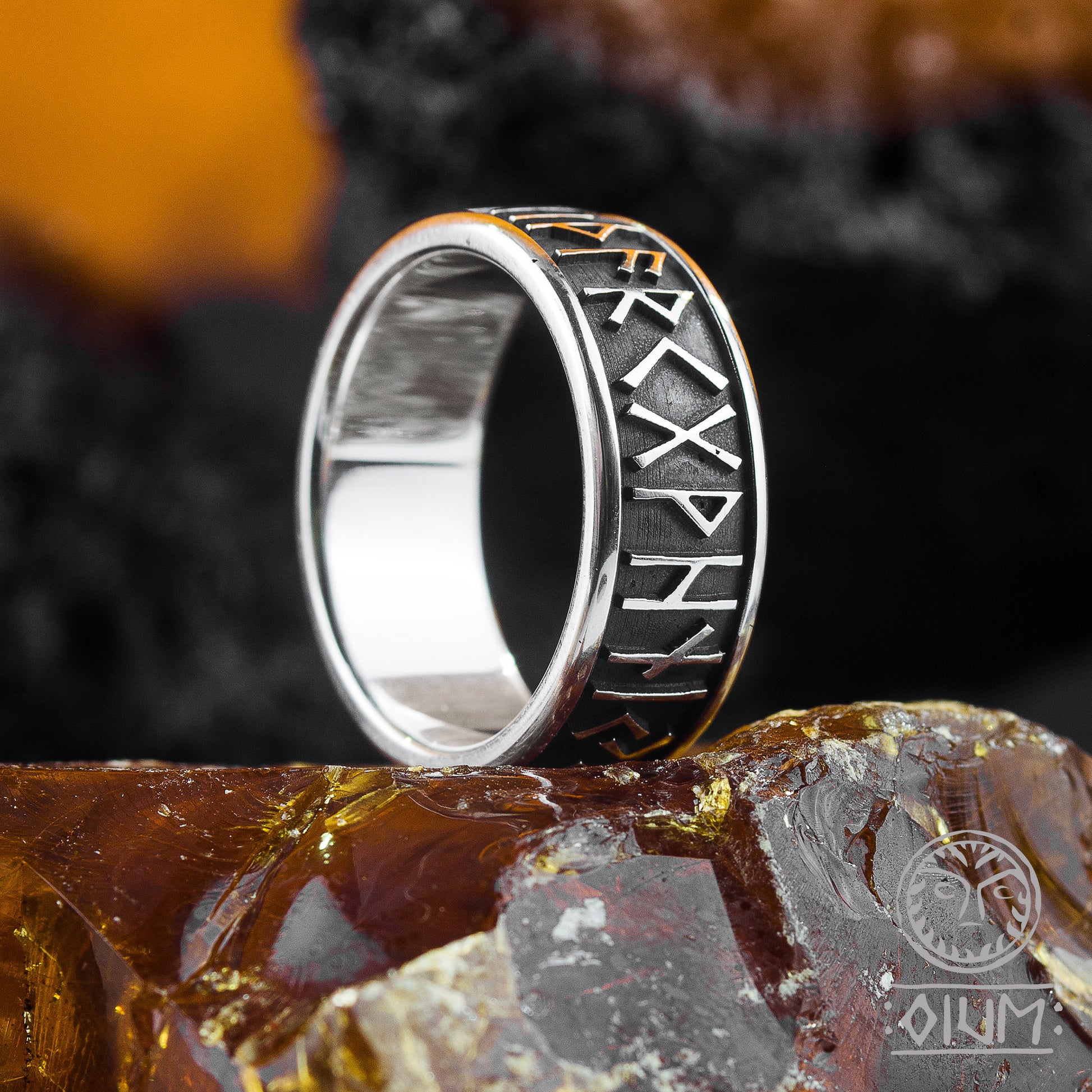 Viking Rune Ring - Ancient Viking Ring For Men - Nordic Runes Ring, Black Viking Norse Ring
