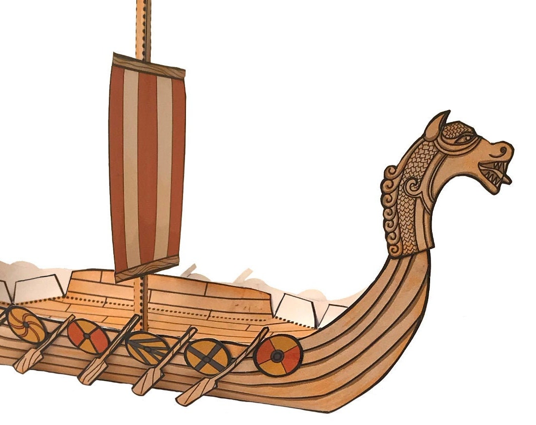 Viking Home Decor - Viking Ship Wooden Sculpture, Nordic Longboat Table Decor, Medieval Boat