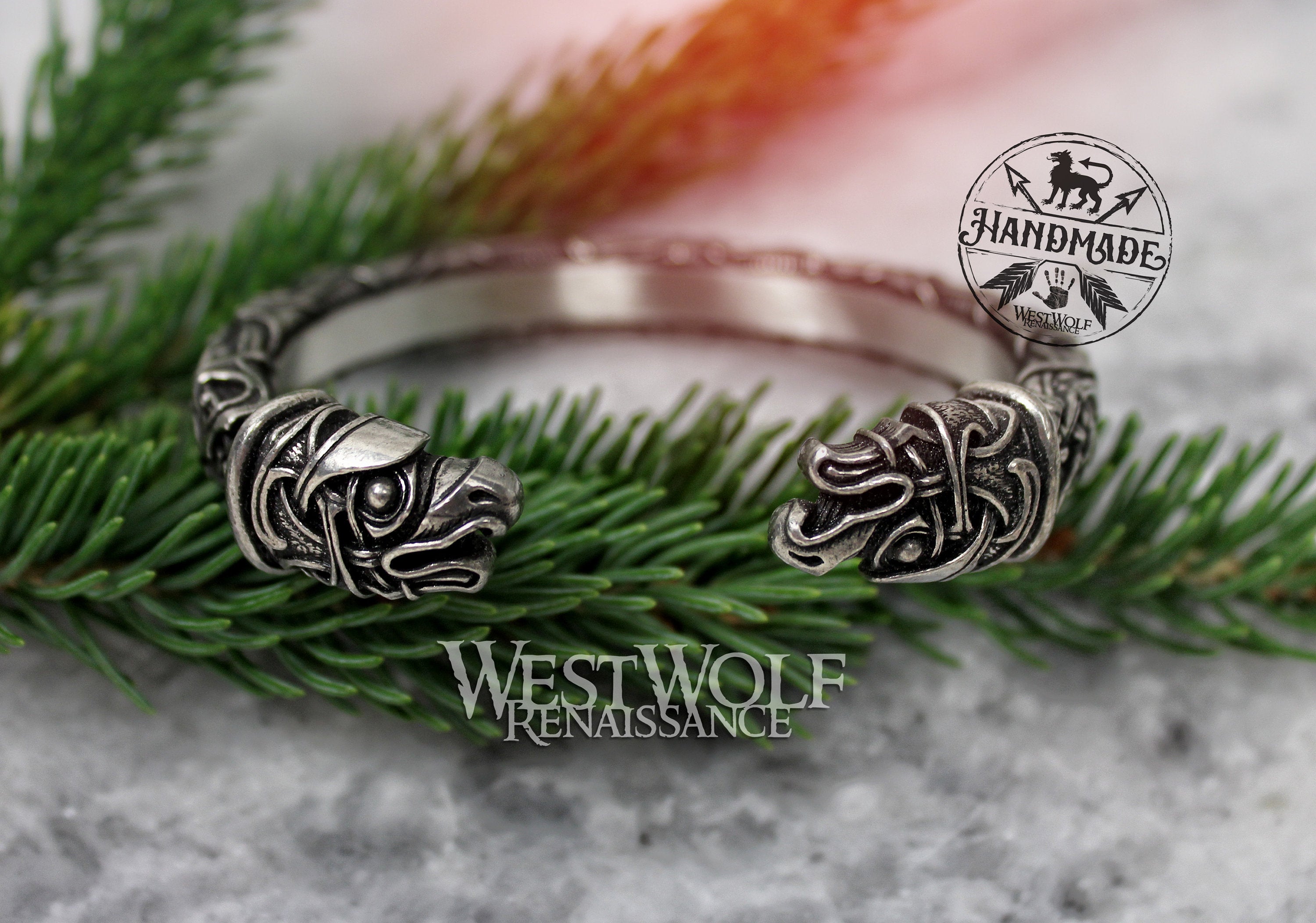 Viking Odin Bracelet - Silver Viking Raven Torc with Odin's Ravens Hugin and Munin — Norse