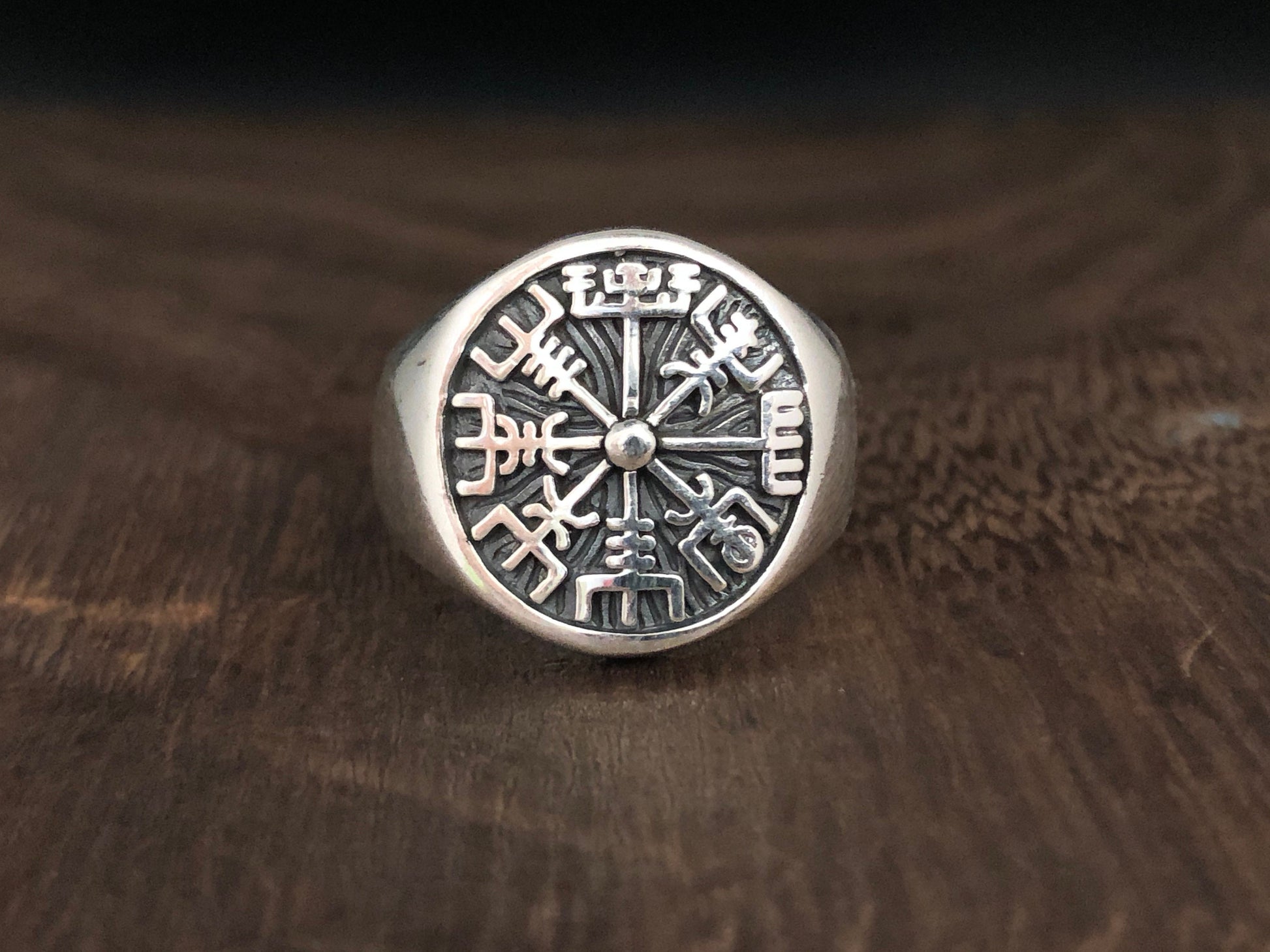 Viking Rune Ring - Viking's Rune Protection Ring, Sterling Silver Dragon of Sword Multi Symbolic