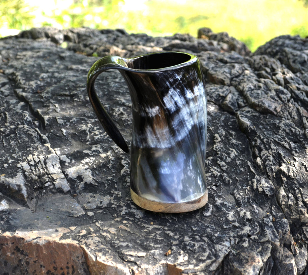 Viking Home Decor - Pack of 8 Handmade Viking Large Horn Mugs, Medieval Tankards, Ale Mead Beer