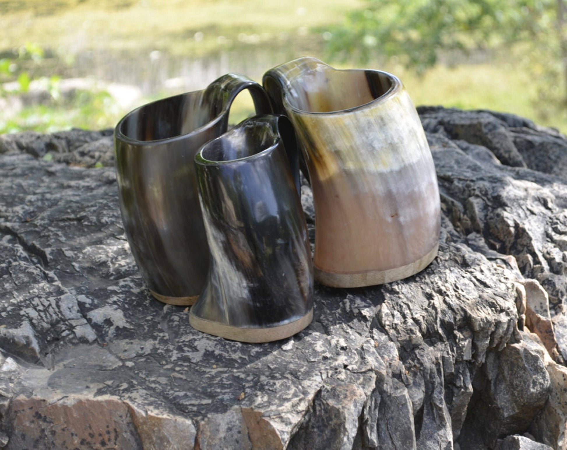 Viking Home Decor - Pack of 8 Handmade Viking Large Horn Mugs, Medieval Tankards, Ale Mead Beer