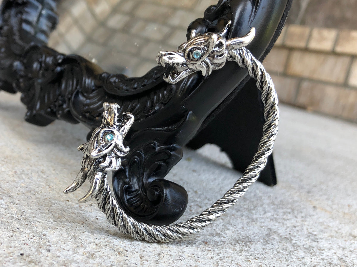 Viking Wolf Ring - Viking Wolf Head Torque Cuff Bracelet - Stainless Steel Fenrir Norse Arm Ring