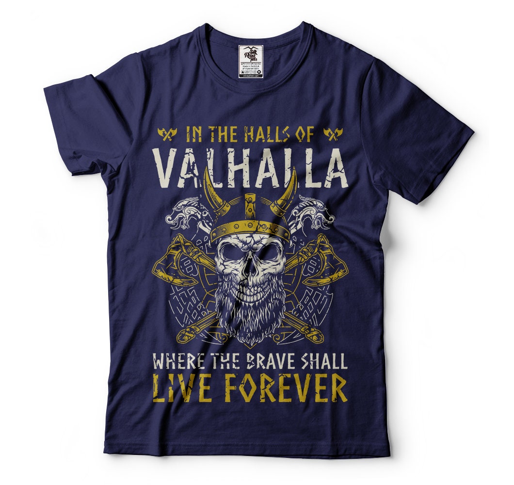 Viking Valhalla T-Shirt - Victory Or Valhalla - Distressed American Viking Skull T-Shirt: Patriotic