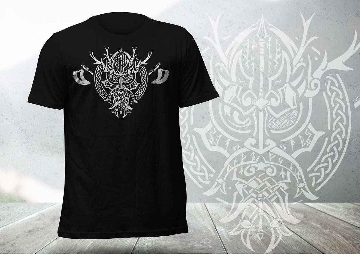 Viking T-Shirt - Berserker Skull Viking Helmet No Mercy T-shirt, Norse Warrior Design