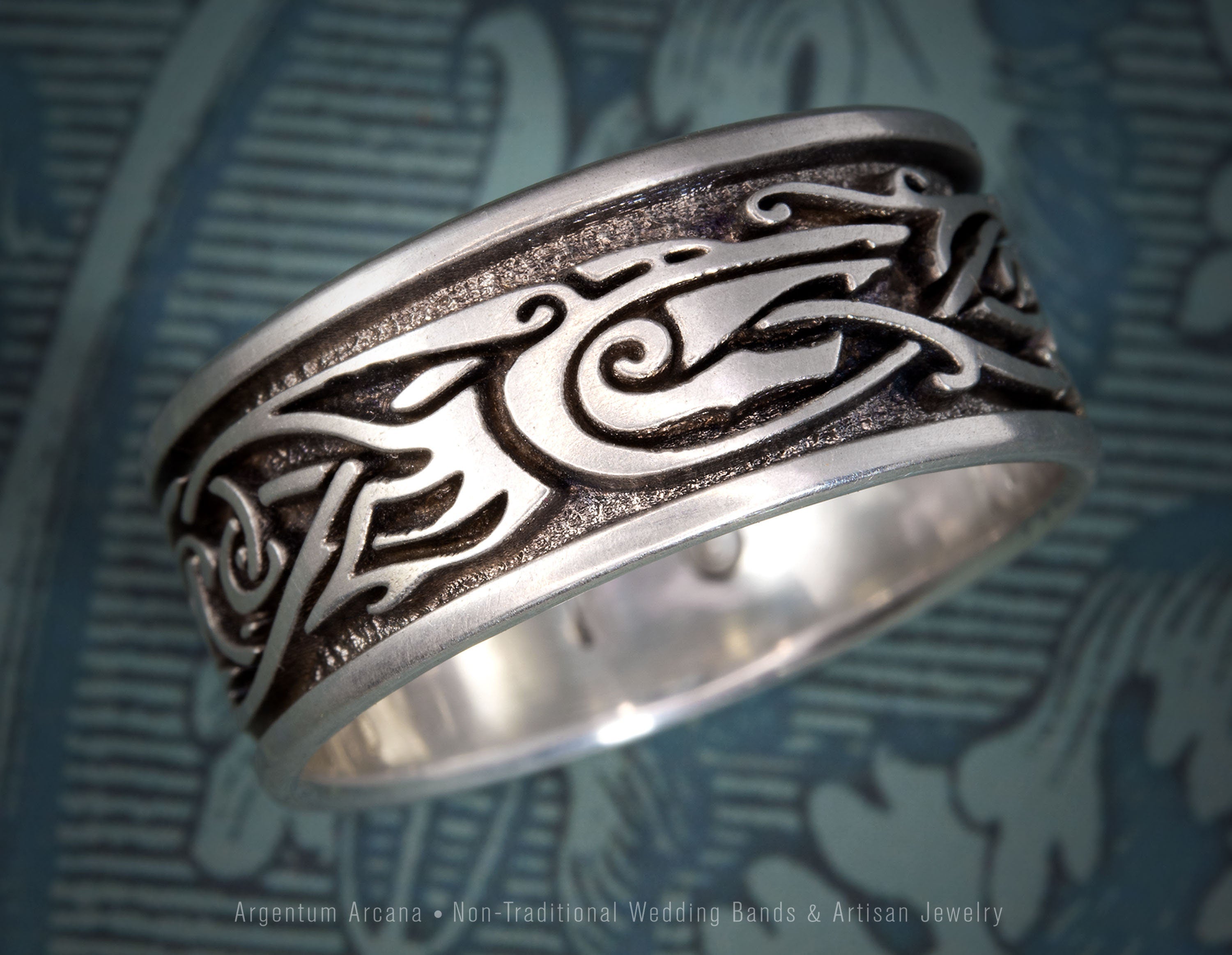 Viking Raven Ring with Runes