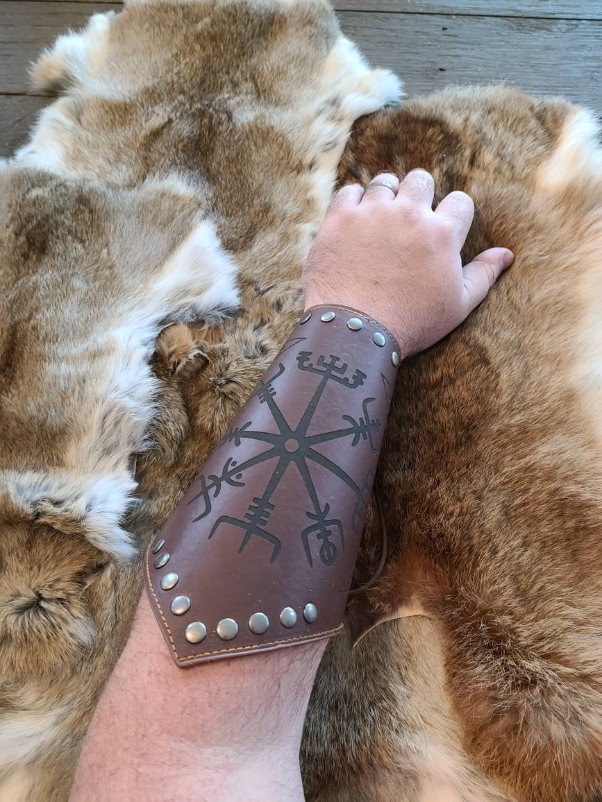 Viking Costume & LARP - 2pc Viking Fur Trim Bracers, Real Rabbit Fur Medieval Leather Arm Warmers
