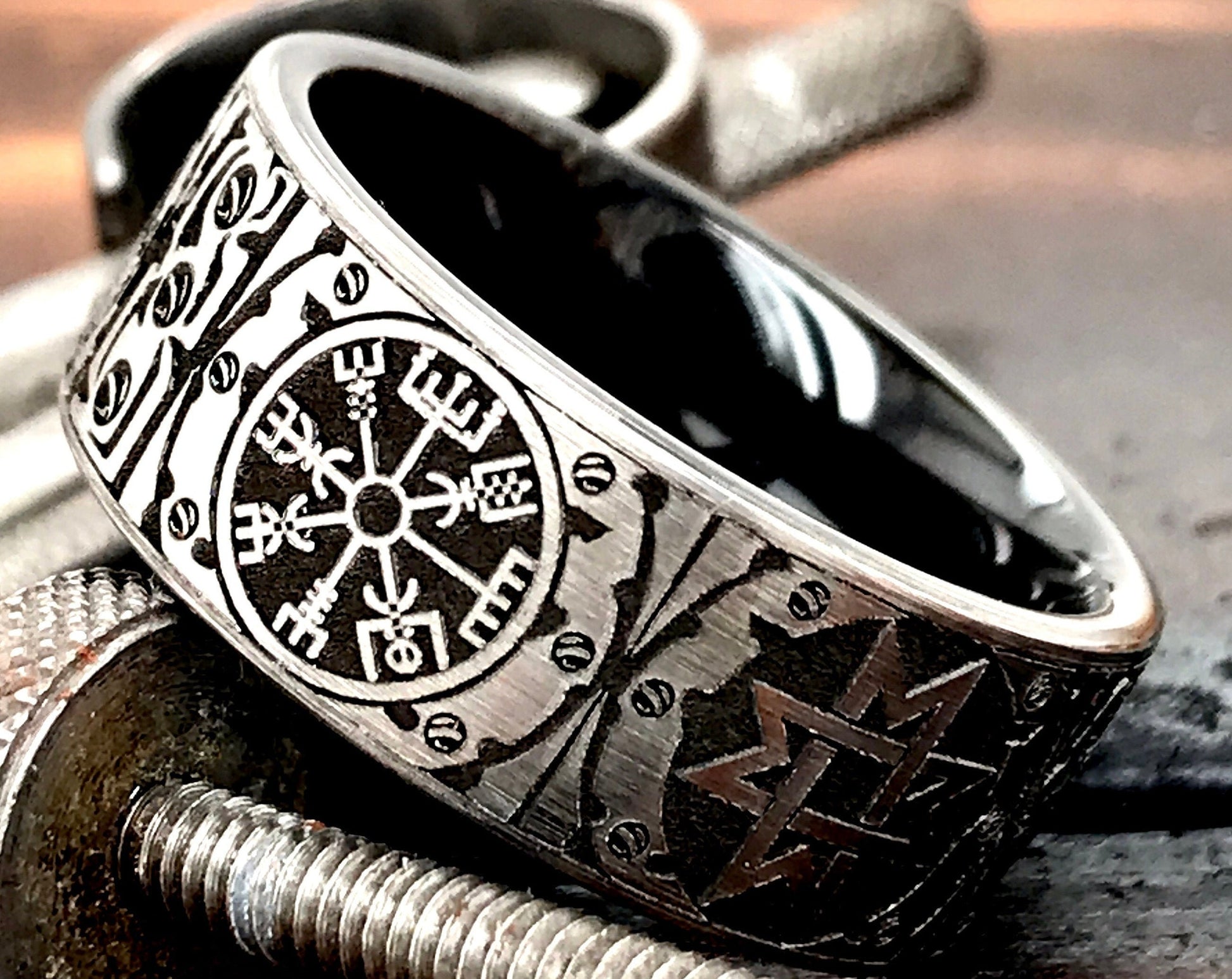 Viking Longship Ring, Oxidized Sterling Silver Band, Ocean Wave Jewelry
