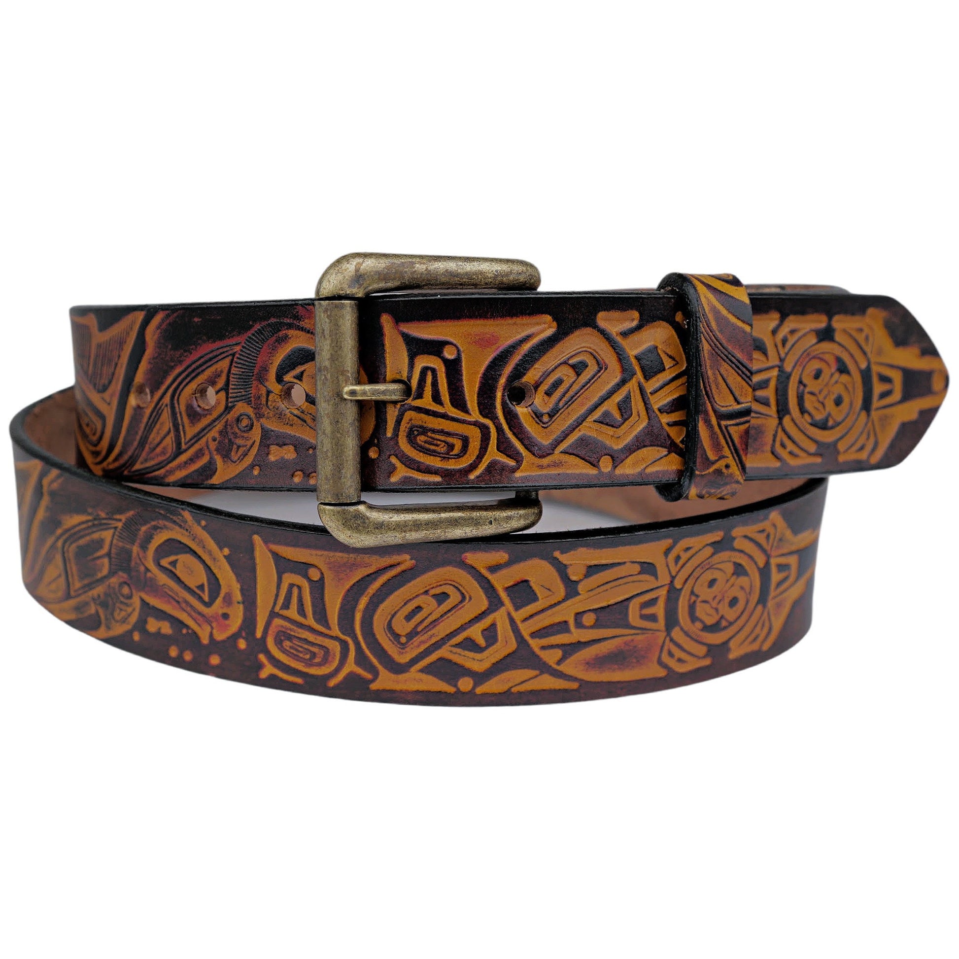 Viking Wolf Leather Accessory - Viking Tooled Leather Belt Fenrir Tyr Design