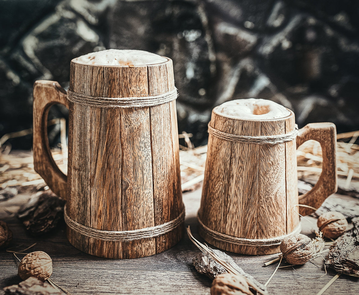 Viking Mug - Handcrafted Wooden Beer Mug: Rustic Viking Tankard with Stainless Steel Lining