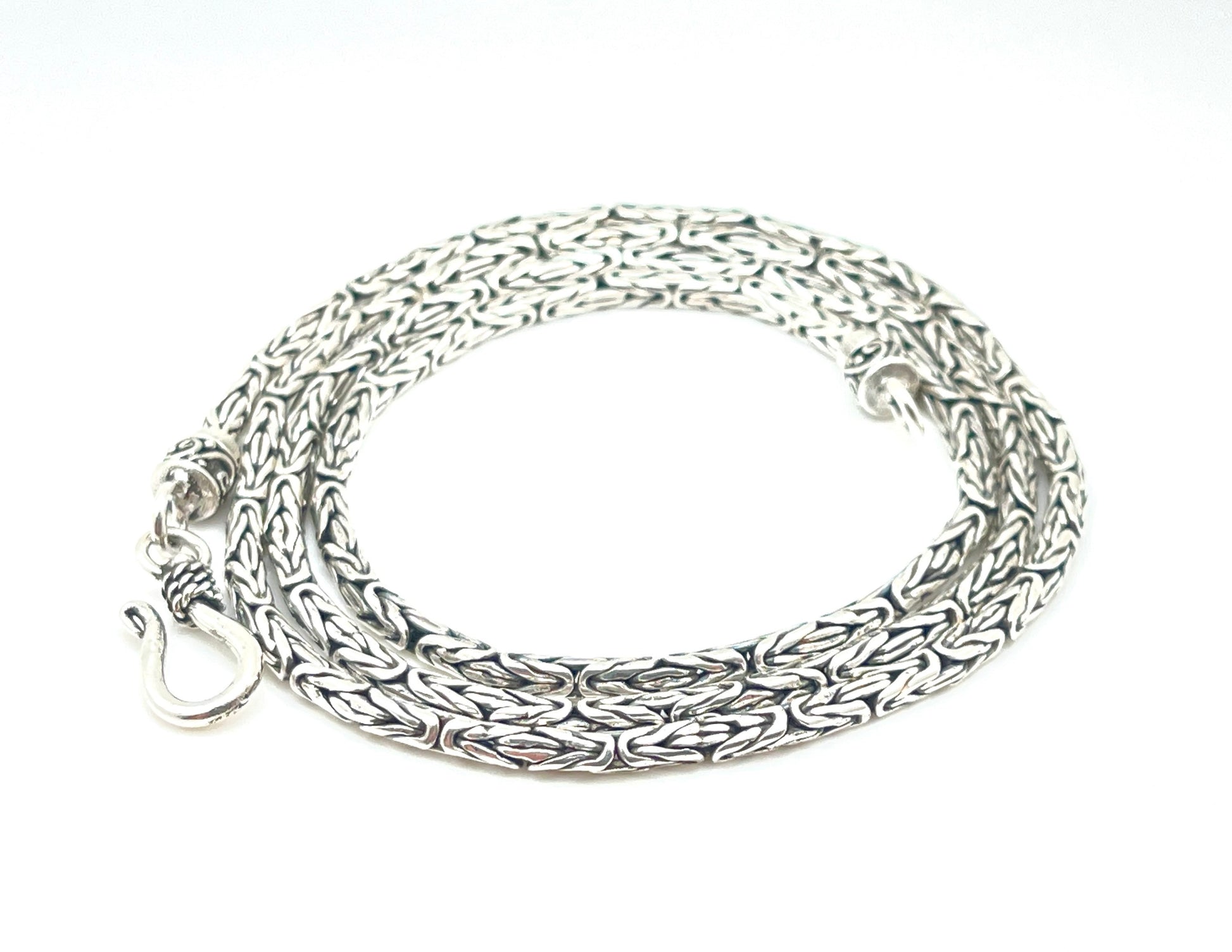 Viking Necklace - Oxidized Silver Square Byzantine Chain Necklace, 925 Sterling Silver Viking