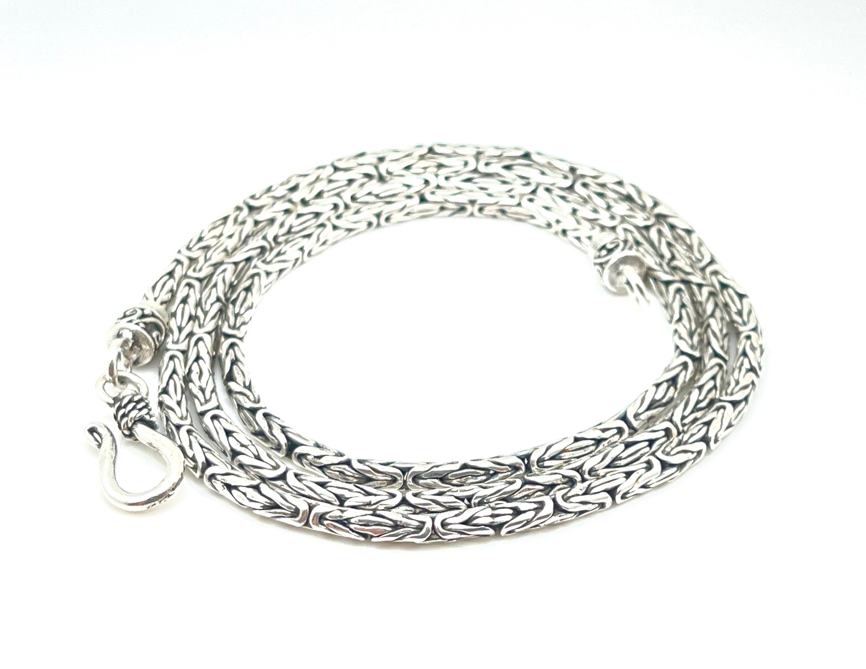 Viking Necklace - Oxidized Silver Square Byzantine Chain Necklace, 925 Sterling Silver Viking