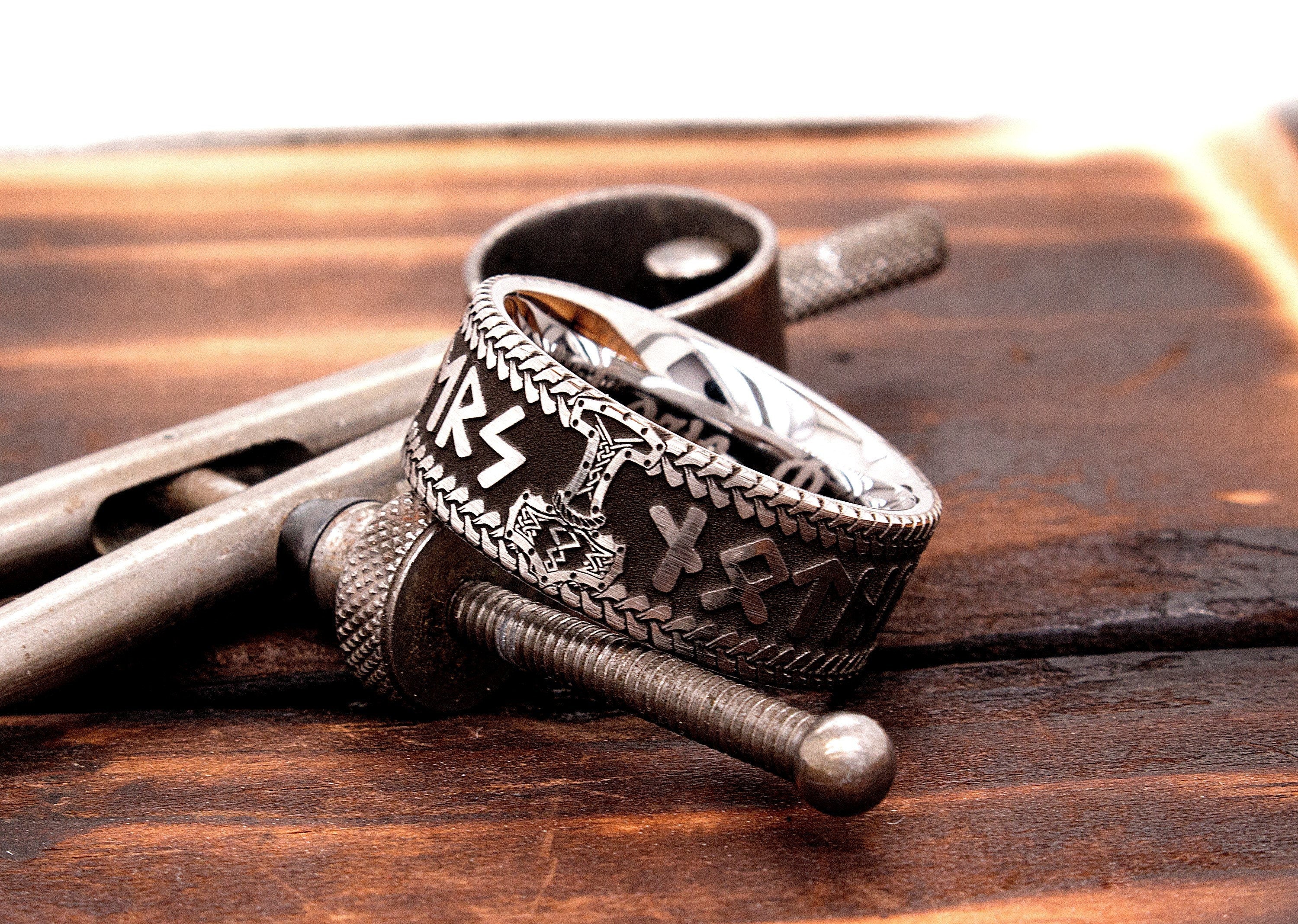 Viking Thor's Hammer Ring - Viking Thor Hammer Axe Ring, Norse Warrior Sterling Silver Jewelry