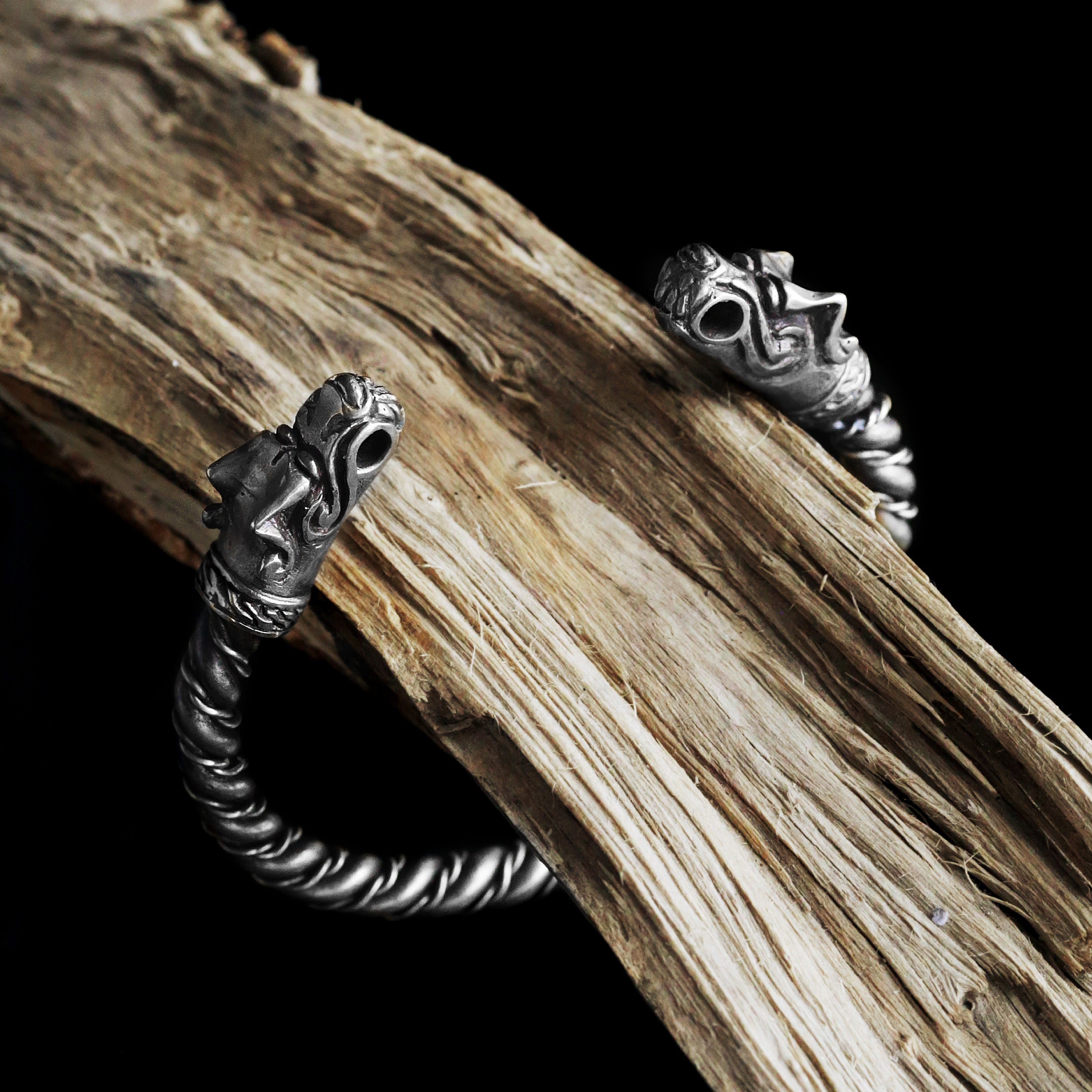Viking Wolf Bracelet - Sterling Silver Viking Wolf Bracelet with Runes – Nordic Mythology Jewelry