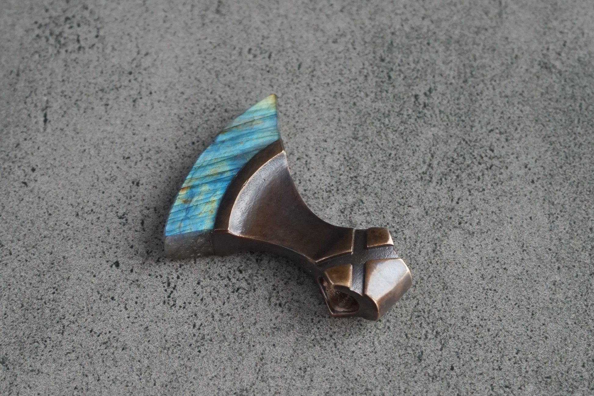 Viking Necklace - Labradorite Viking Axe Pendant, Norse Axe Necklace, Handmade Stone Amulet, Silver