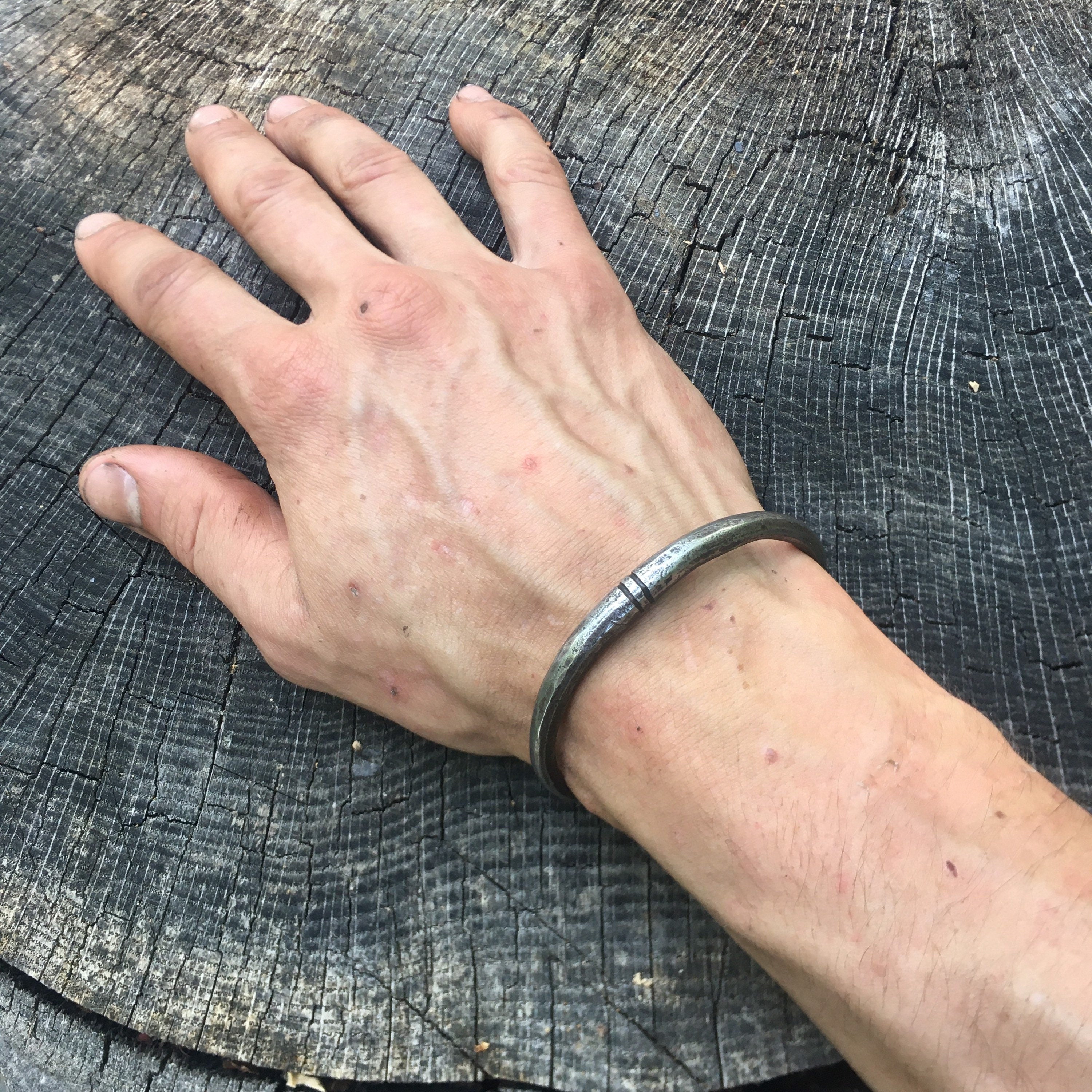 Viking Bracelet - Mens Leather Cuff Bracelet, Celtic Engraved Sterling Silver Braided Viking Norse