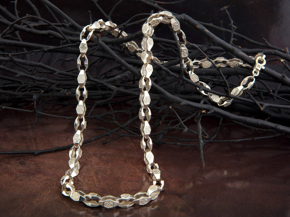 Viking Necklace - Viking Franco Necklace With Celtic Knot Clasp, Unisex Sterling Silver Thick