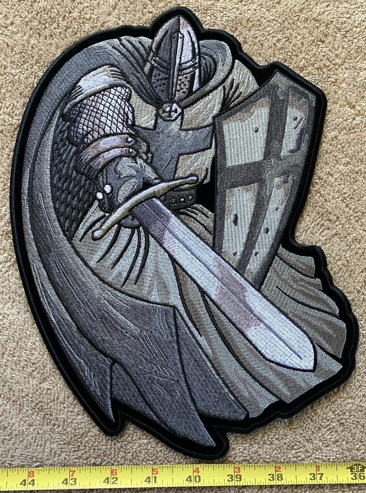 Viking Jacket - Viking Warrior Embroidered Patch, Norse Helmet Back Applique, Gold Black Gothic
