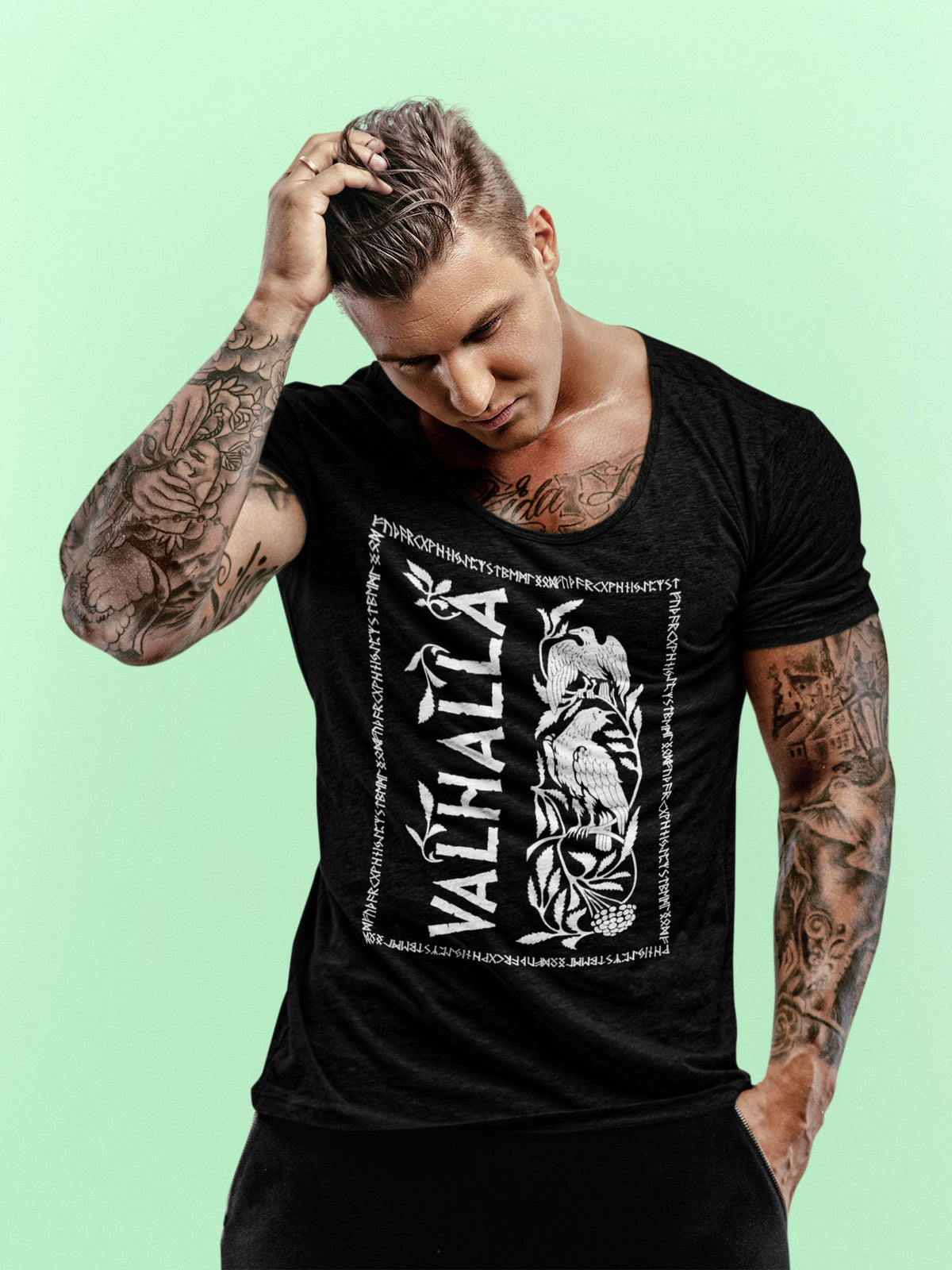 Viking Odin T-Shirt - Odin's Ravens Shirt, Viking Mythology Crow Tee, Garment Dyed Relaxed Fit