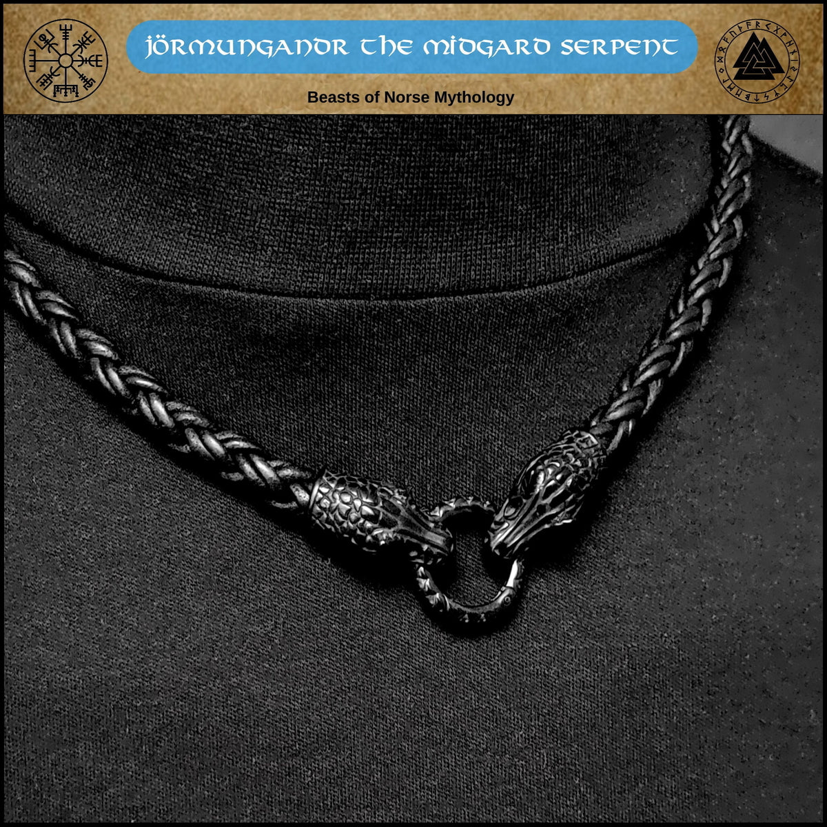 Viking Necklace - Braided Leather Dragon Necklace – Viking Necklace with Silver Dragon End Caps