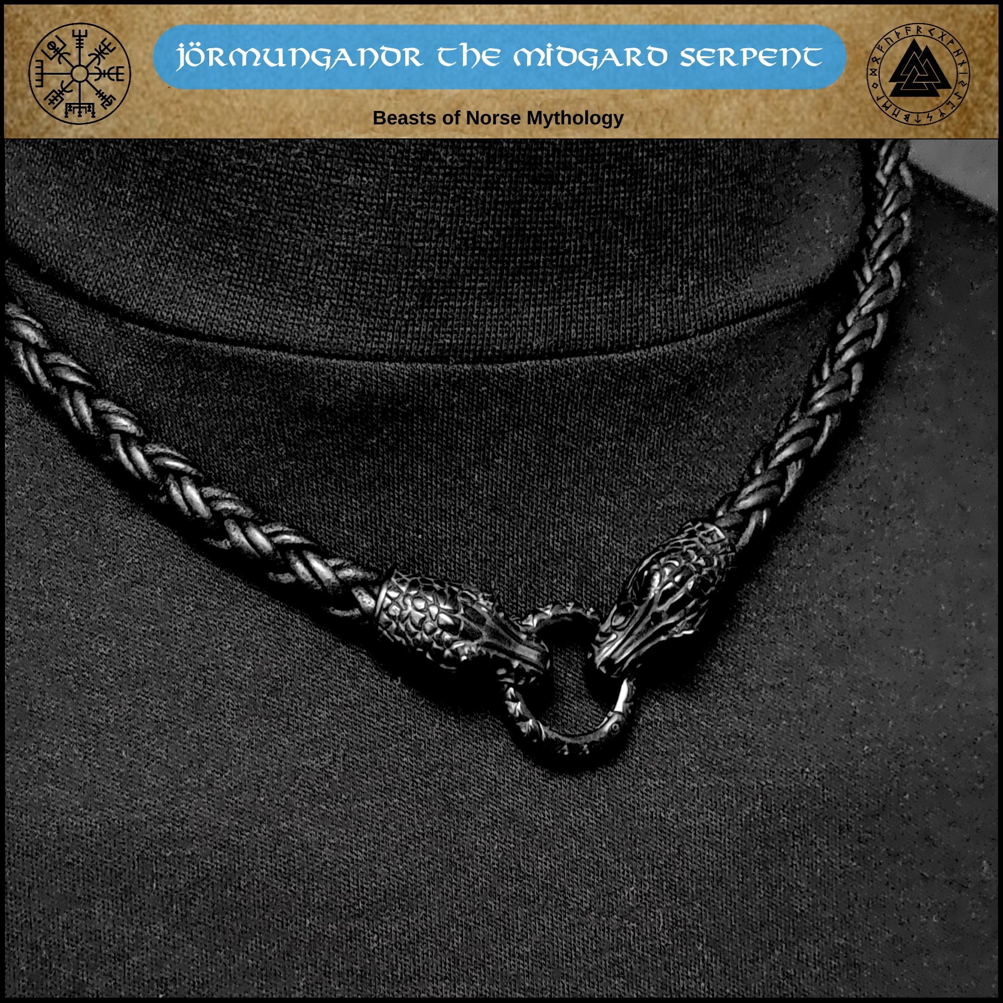 Viking Necklace - Braided Leather Dragon Necklace – Viking Necklace with Silver Dragon End Caps
