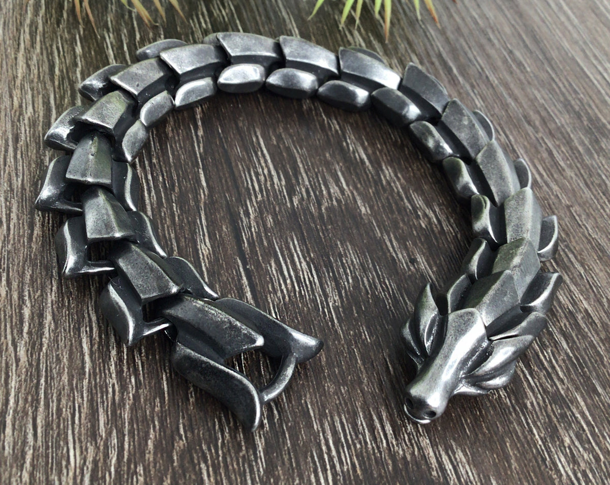 Viking Necklace - Braided Leather Dragon Necklace – Viking Necklace with Silver Dragon End Caps