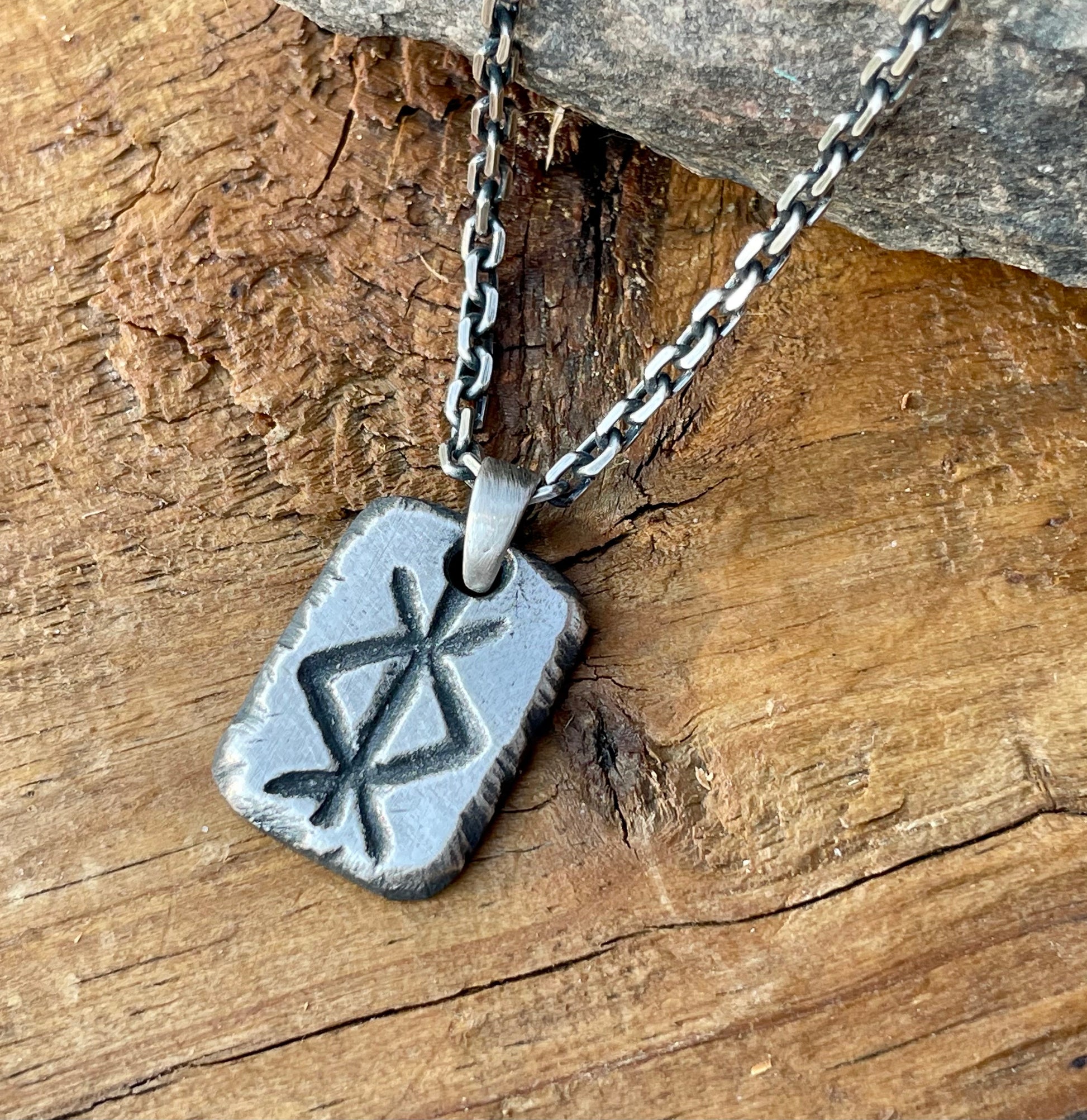 Viking Rune Necklace - Norse Runes Protection Viking Pendant Necklace Oxidized Sterling Silver