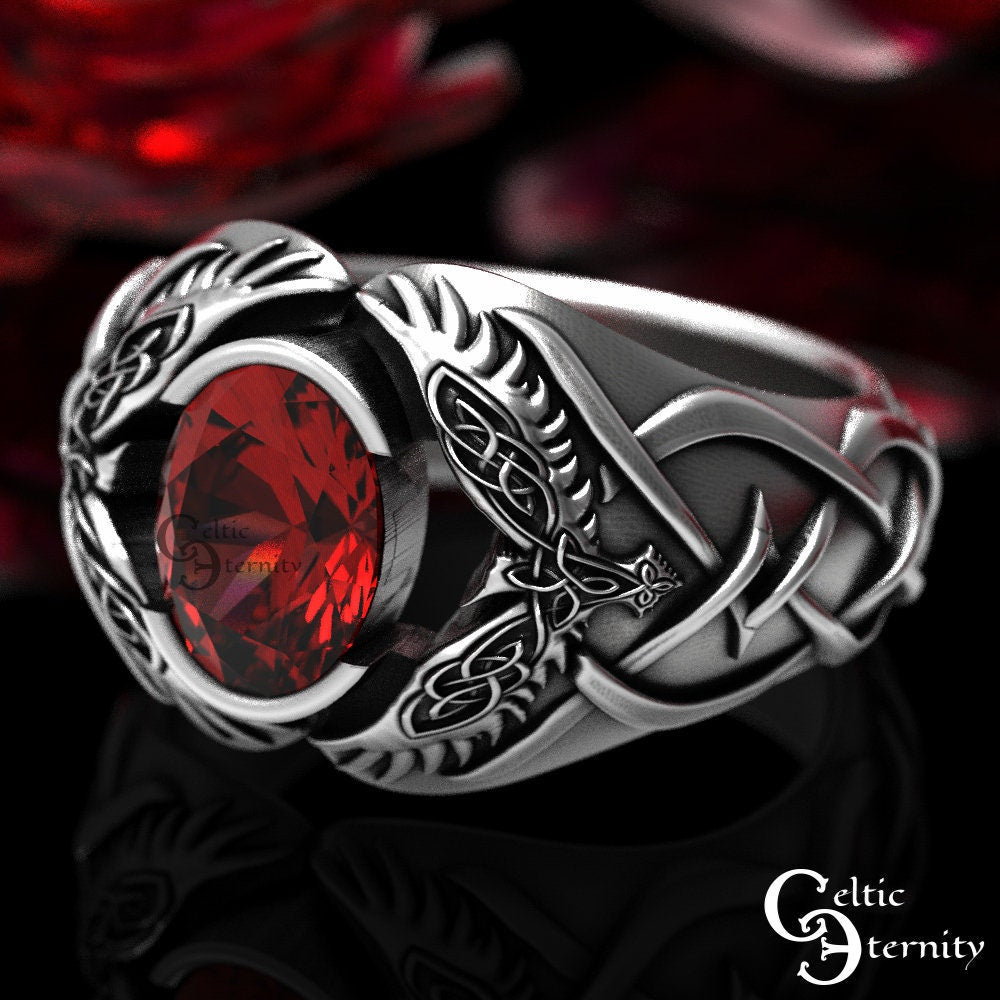 Viking Odin Ring - Men Statement Sapphire Ring, Sterling Viking Raven Ring, Odin Raven Ring, Men