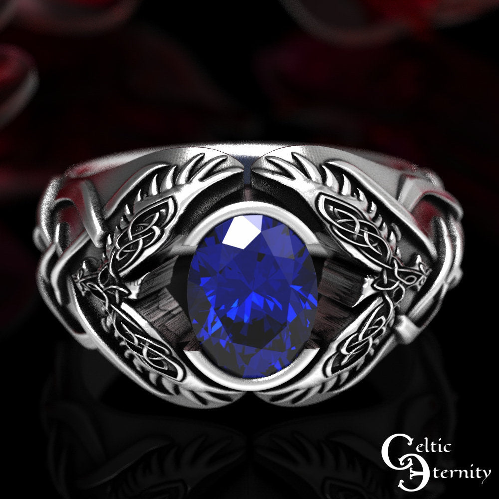 Viking Raven Ring - Sterling Silver Raven Ring, Celtic Knot Ring, Viking Raven Ring, Gothic Mens
