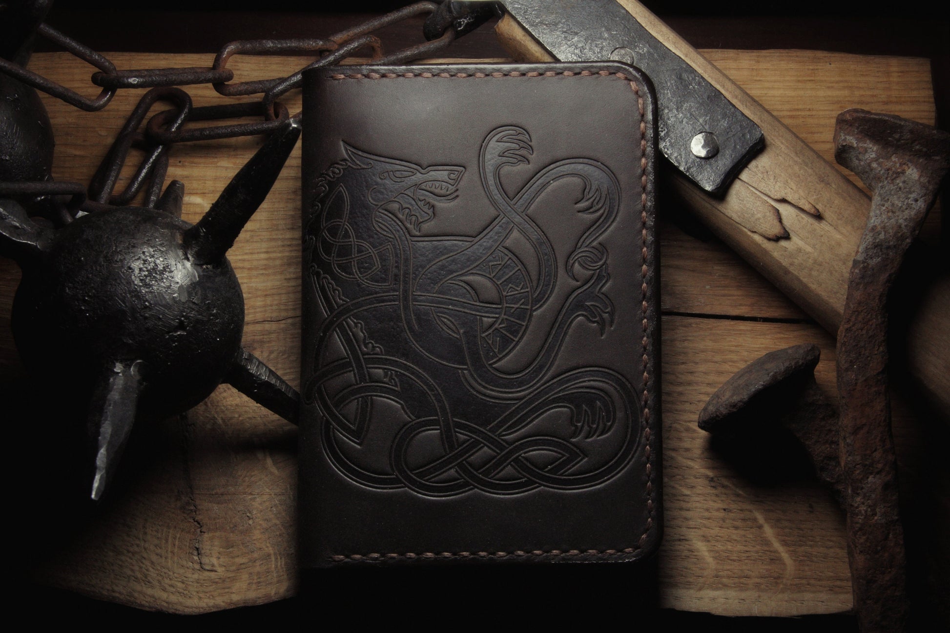 Viking Wolf Leather Accessory - Fenrir Leather Passport Cover: Personalized Viking Gift