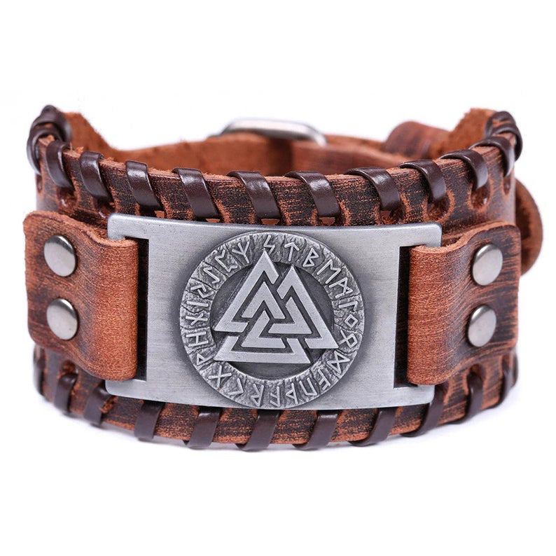Viking Rune Bracelet - Nordic Viking Vintage Compass Leather Bracelet, Titanium Steel Viking Rune
