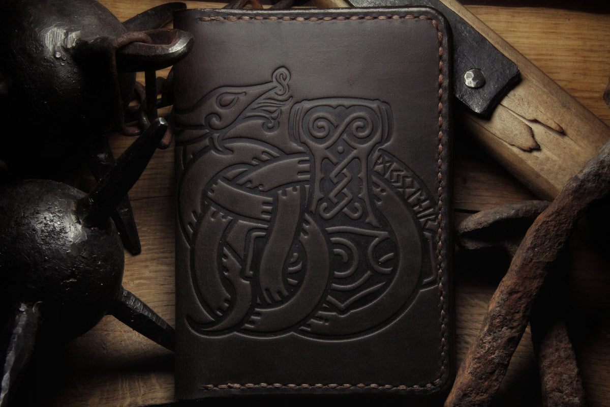 Viking Wolf Leather Accessory - Fenrir Leather Passport Cover: Personalized Viking Gift