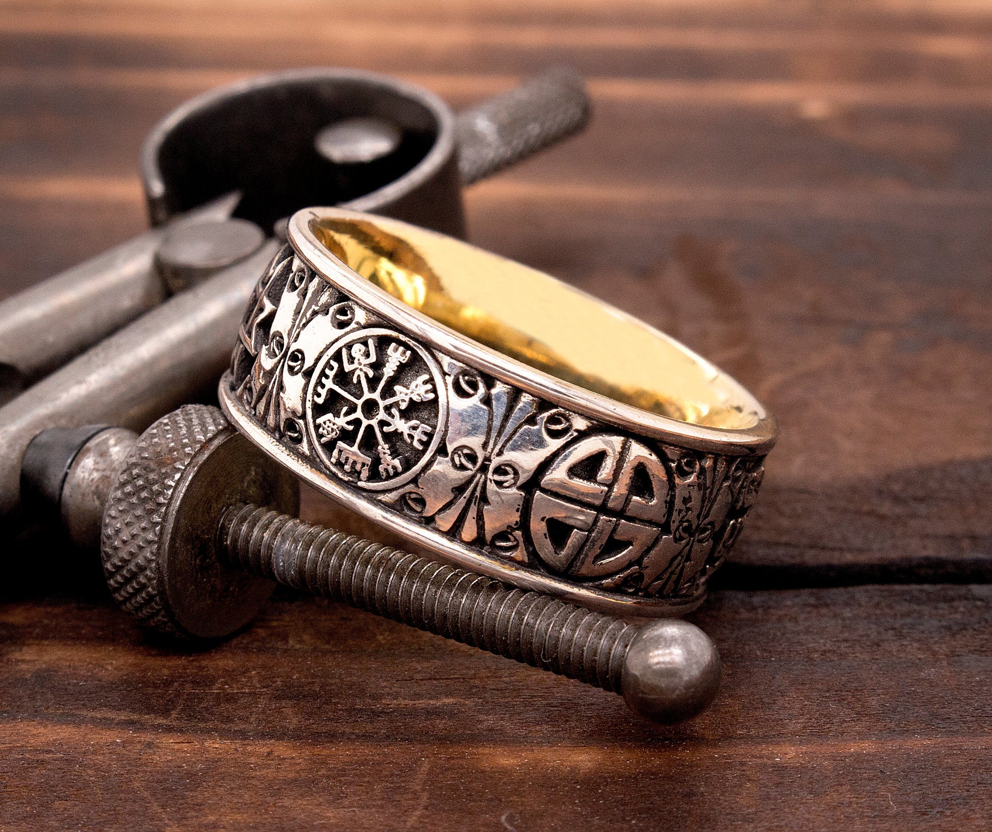 Viking Ring - Handcrafted Norse Gold Ring with Ornament, Ancient Norse Jewelry Reconstruction