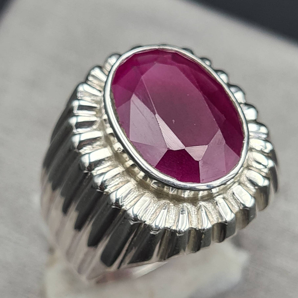 Viking Ring - 14k gold dwarven ring, brutalist signet ruby gemstone ring, fantasy viking nordic
