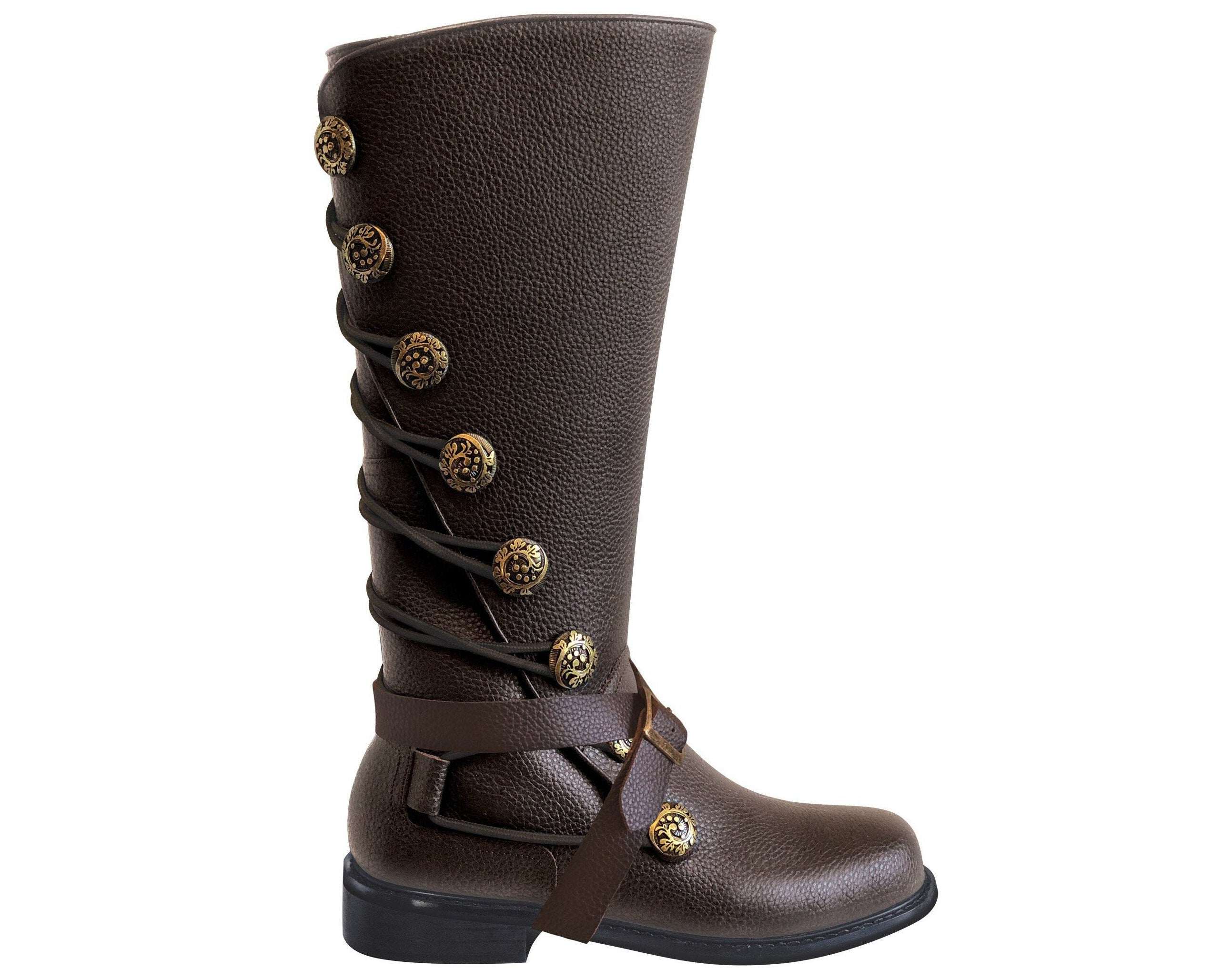 Viking Boots - Medieval Knee High Leather Boots – Renaissance Boots, LARP Footwear, Viking Boots
