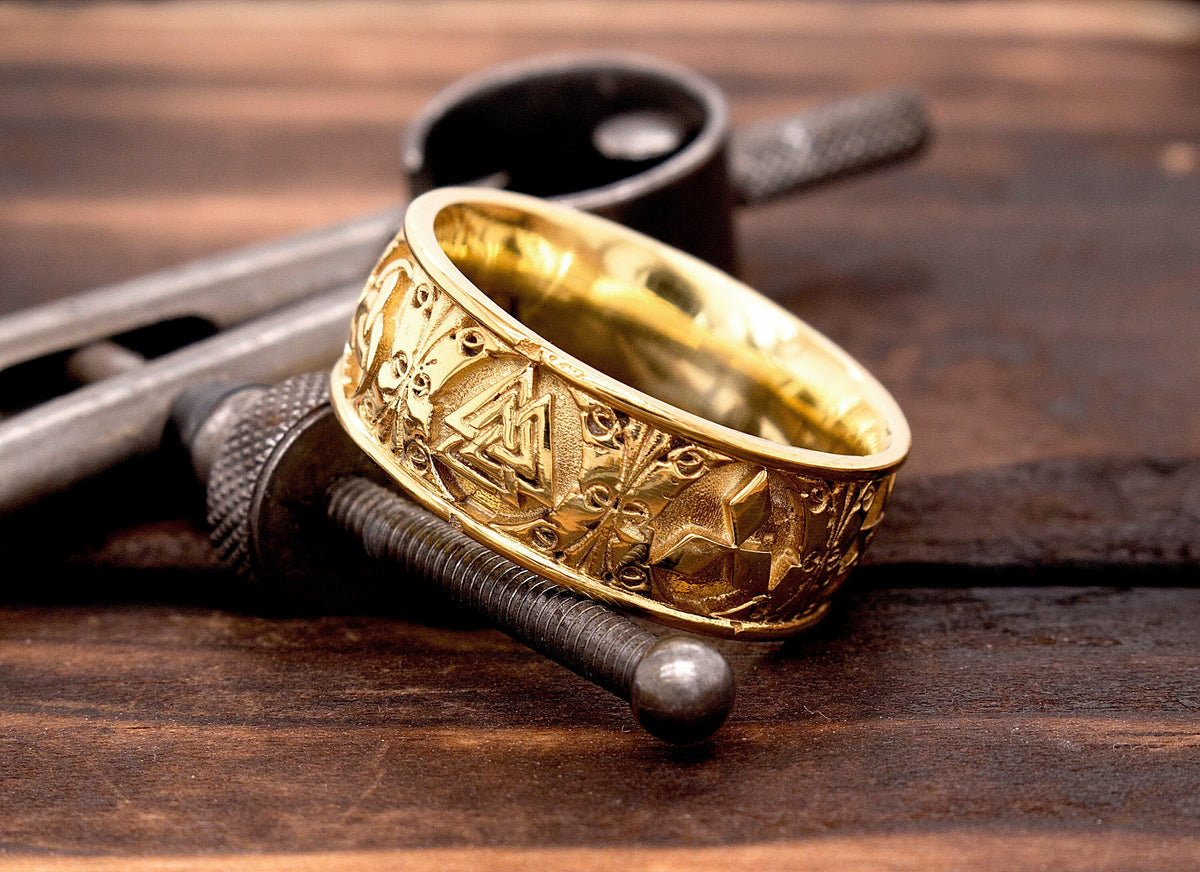 Viking Ring - Handcrafted Norse Gold Ring with Ornament, Ancient Norse Jewelry Reconstruction