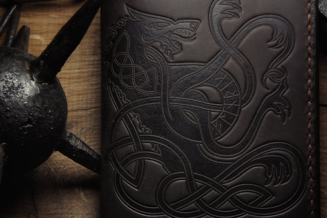 Viking Wolf Leather Accessory - Fenrir Leather Passport Cover: Personalized Viking Gift