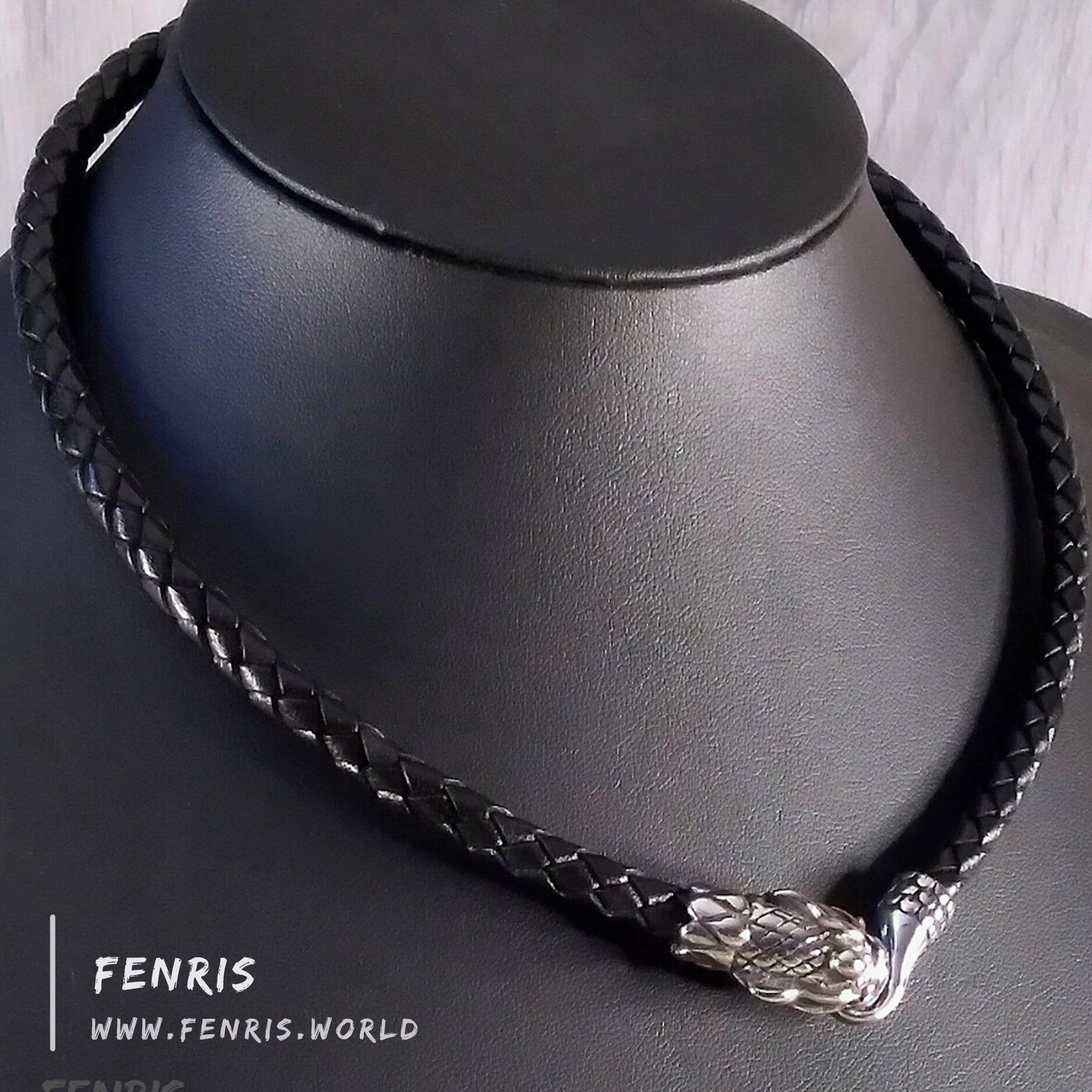 Viking Necklace - Braided Leather Dragon Necklace – Viking Necklace with Silver Dragon End Caps
