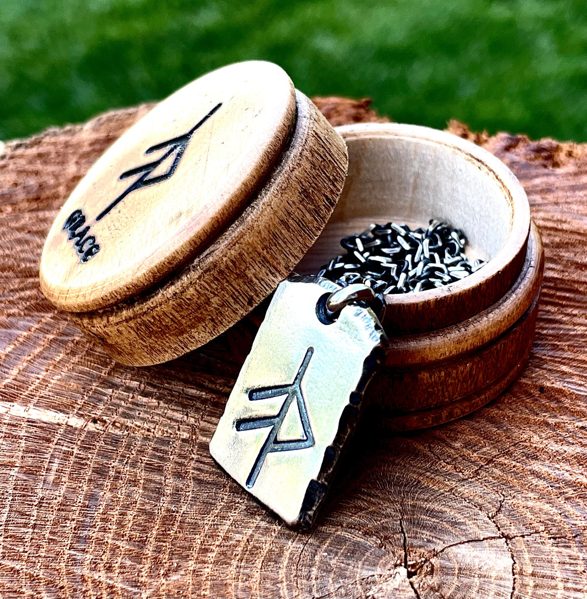 Viking Rune Necklace - Norse Runes Protection Viking Pendant Necklace Oxidized Sterling Silver